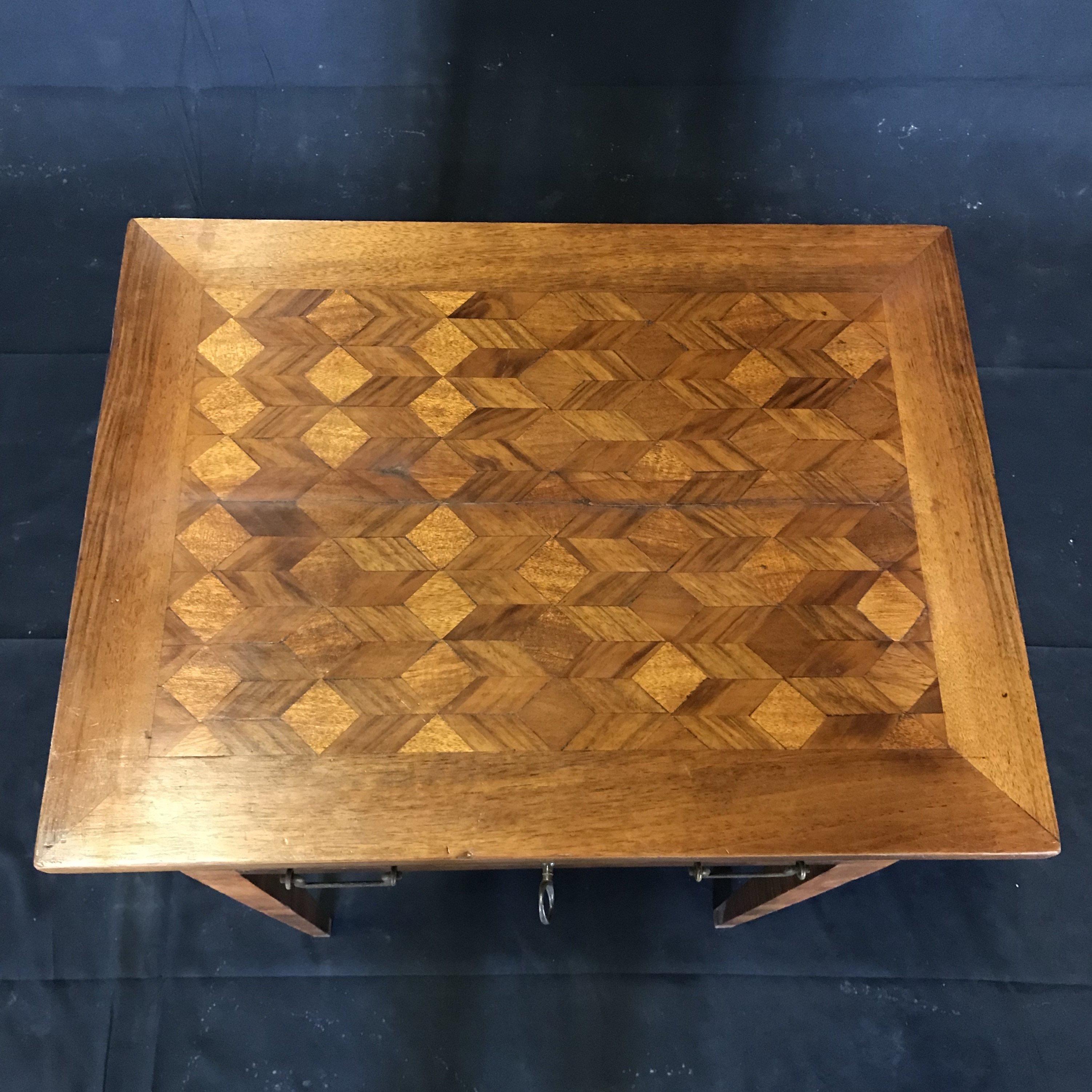Lovely French Walnut Parquetry Side Table or Nightstand 4