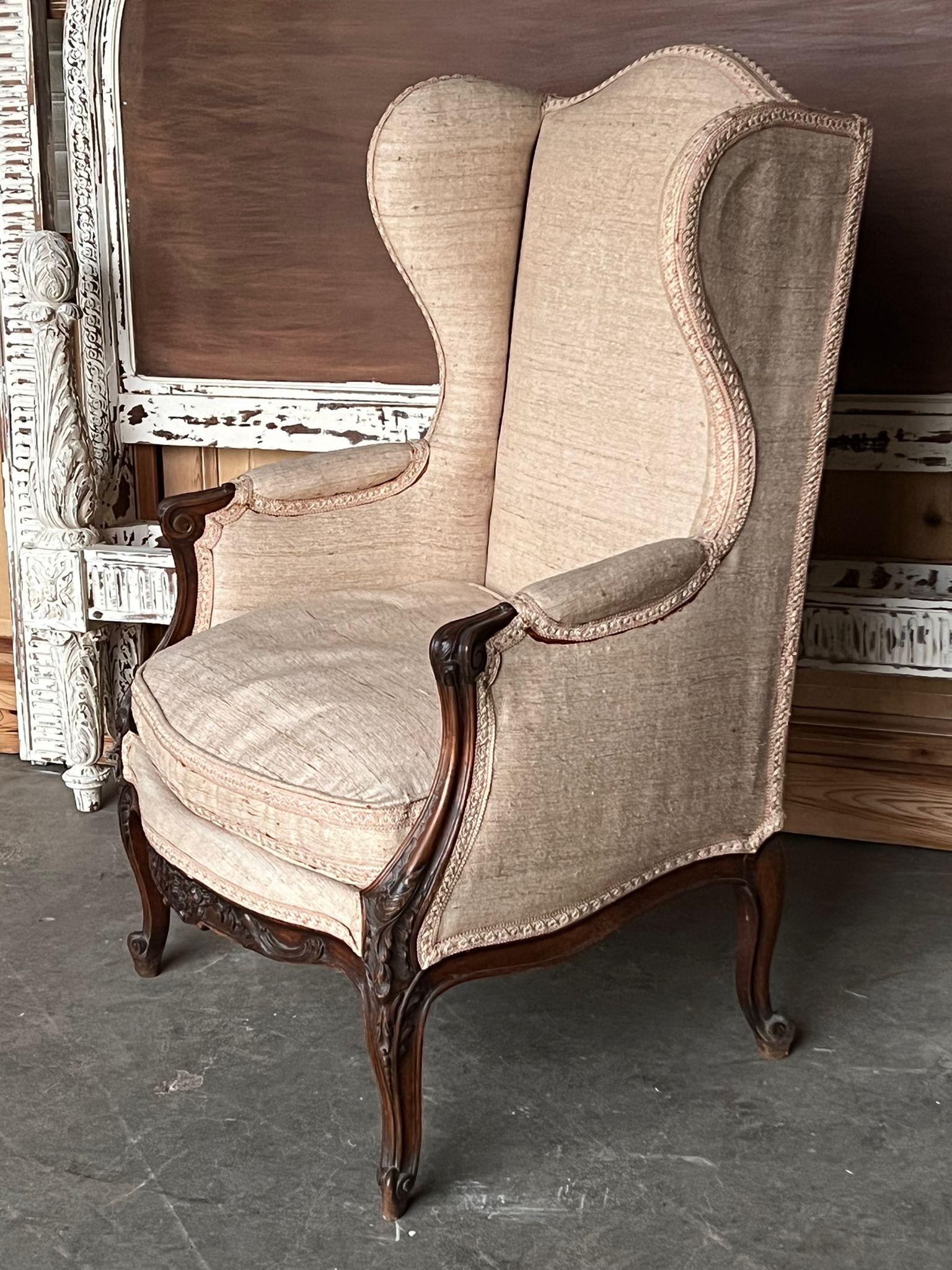 Lovely French Wing Back Arm Chair For Sale 9