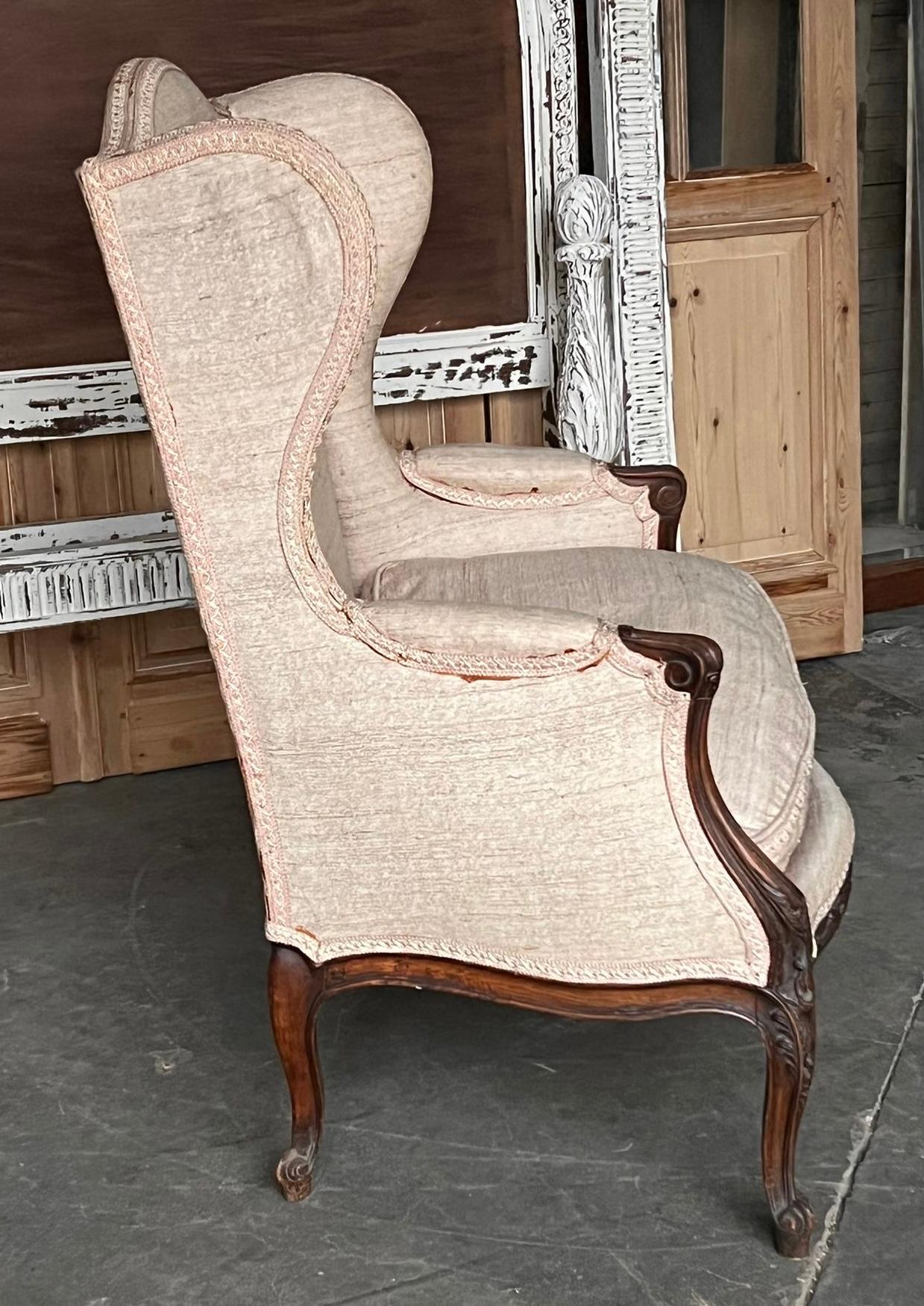 Walnut Lovely French Wing Back Arm Chair For Sale