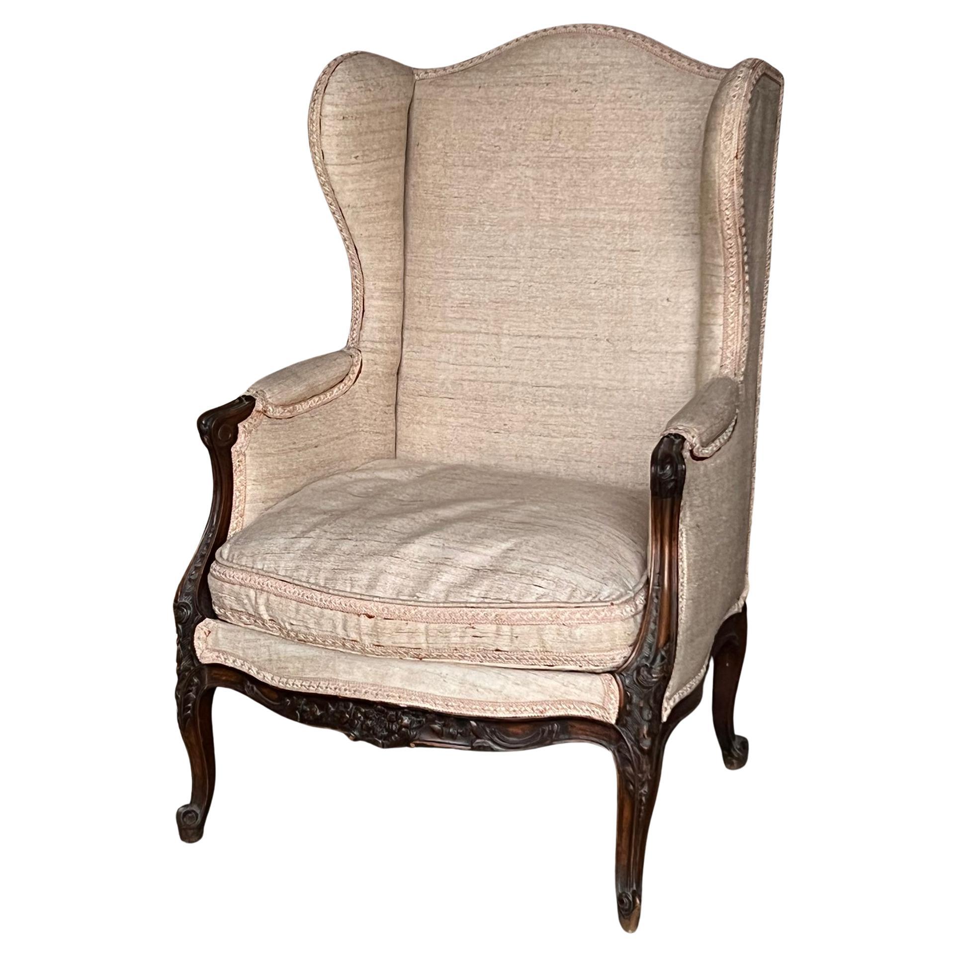 Lovely French Wing Back Arm Chair For Sale