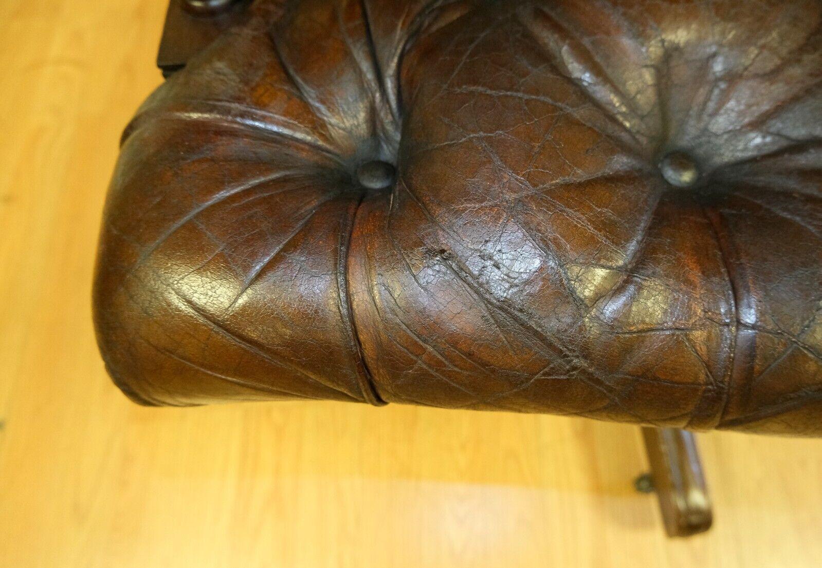 Lovely Fully Restored Cigar Brown Leather Oak Chesterfield Captains Armchair 8