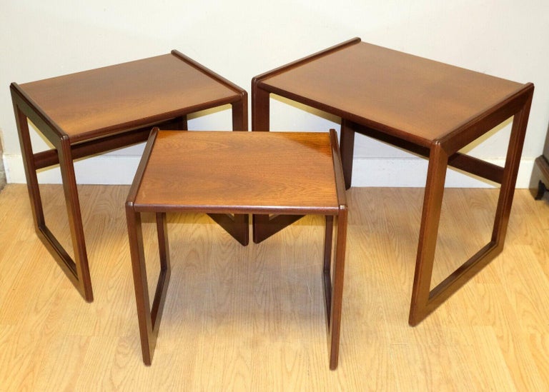 Lovely G Plan Art Deco Teak Set of Three Side End Nest Tables For Sale