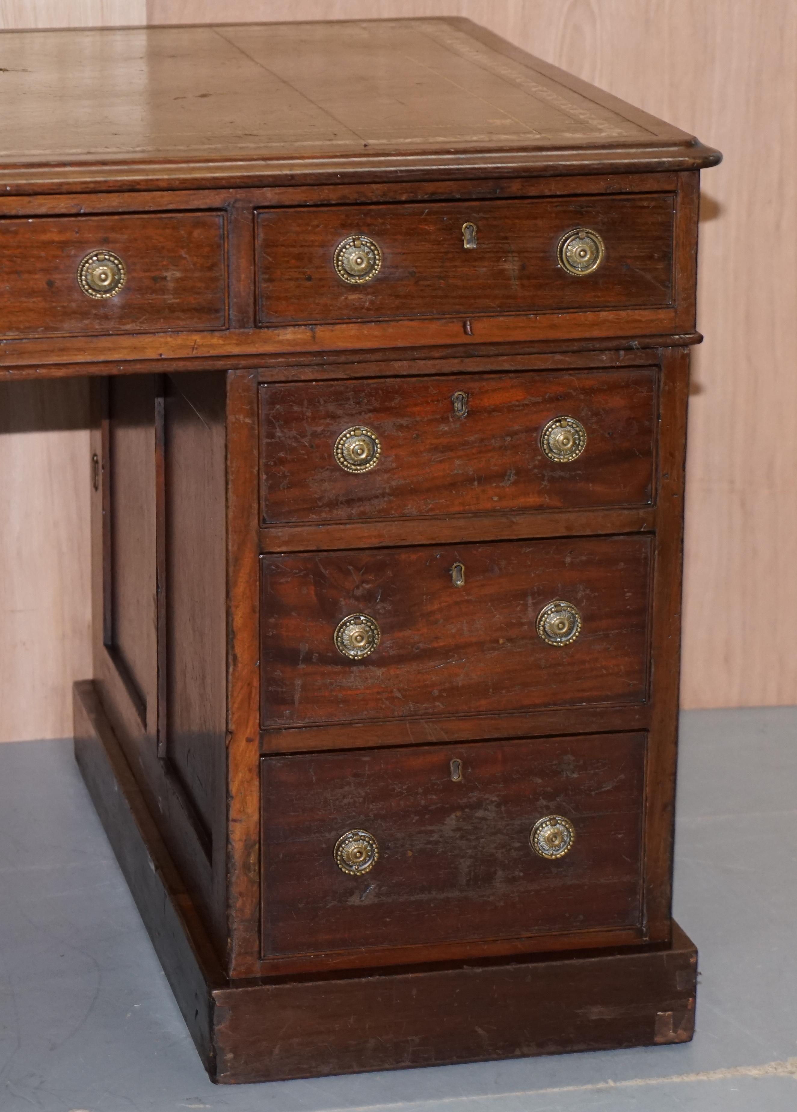 Hand-Crafted Lovely George III circa 1780 Double Sided Walnut Partner Desk Original Handles For Sale