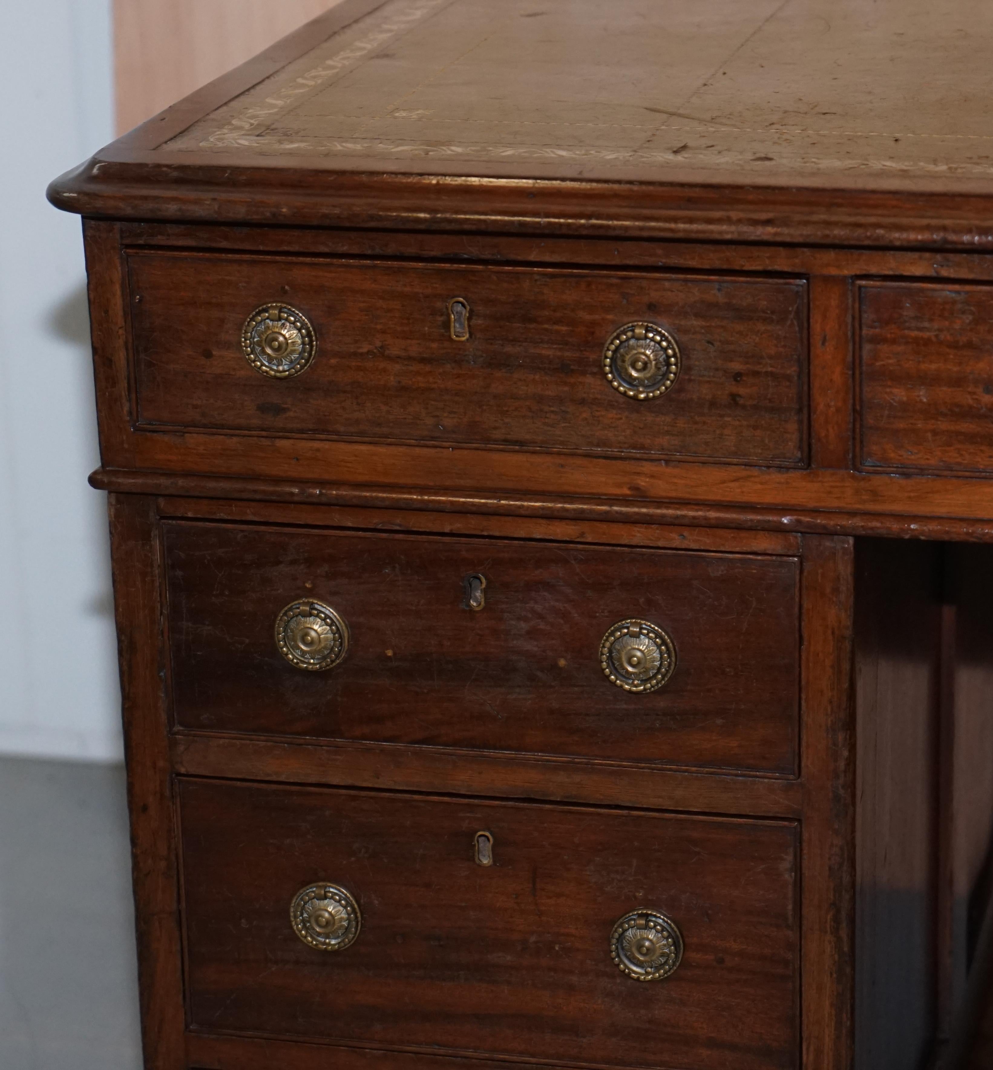 Ostrich Leather Lovely George III circa 1780 Double Sided Walnut Partner Desk Original Handles For Sale