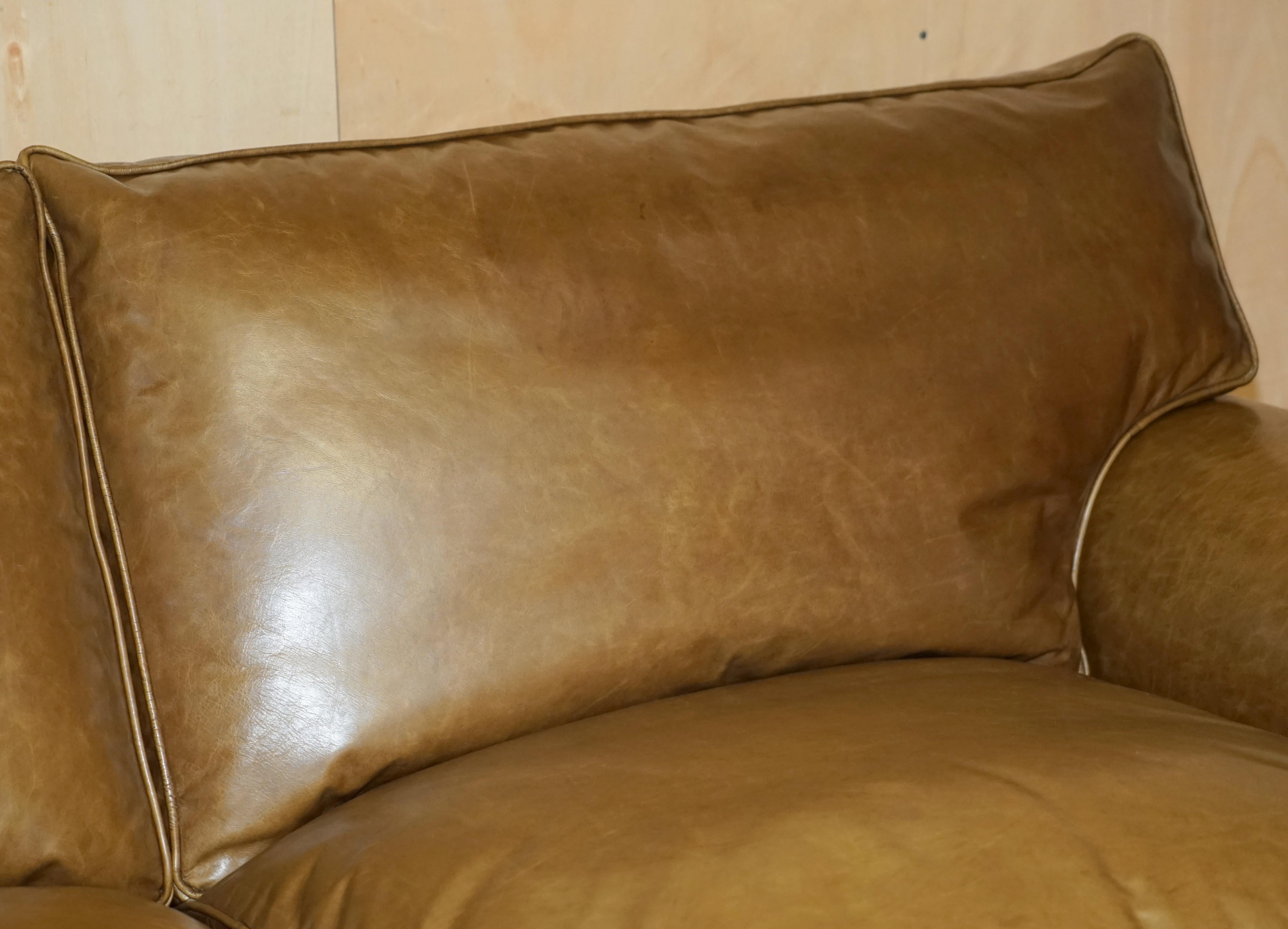 Leather LOVELY GEORGE SMITH FULL SCROLL ARM CUSHiON BACK BROWN LEATHER SOFA For Sale