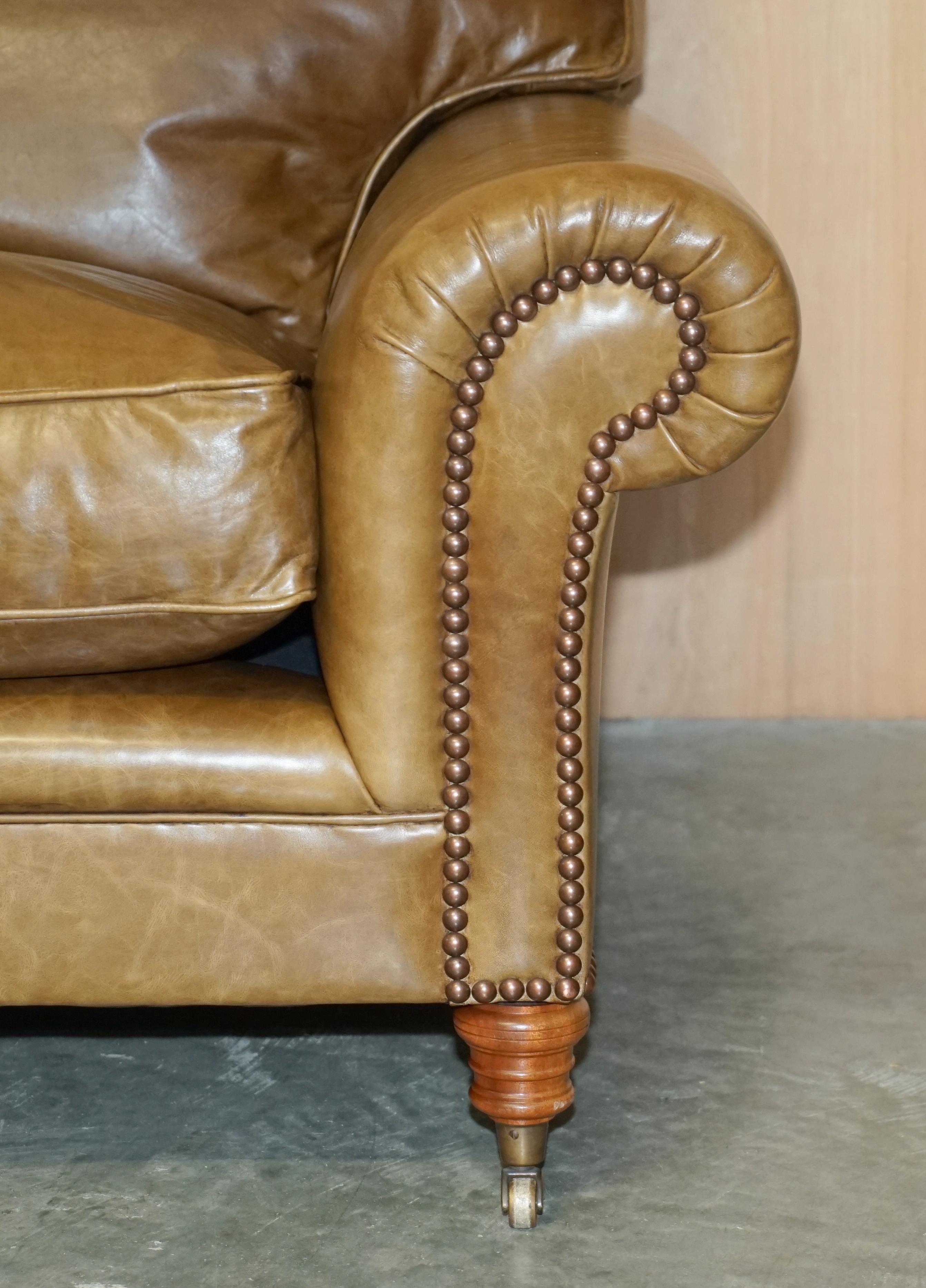 LOVELY GEORGE SMITH FULL SCROLL ARM CUSHiON BACK BROWN LEATHER SOFA For Sale 2