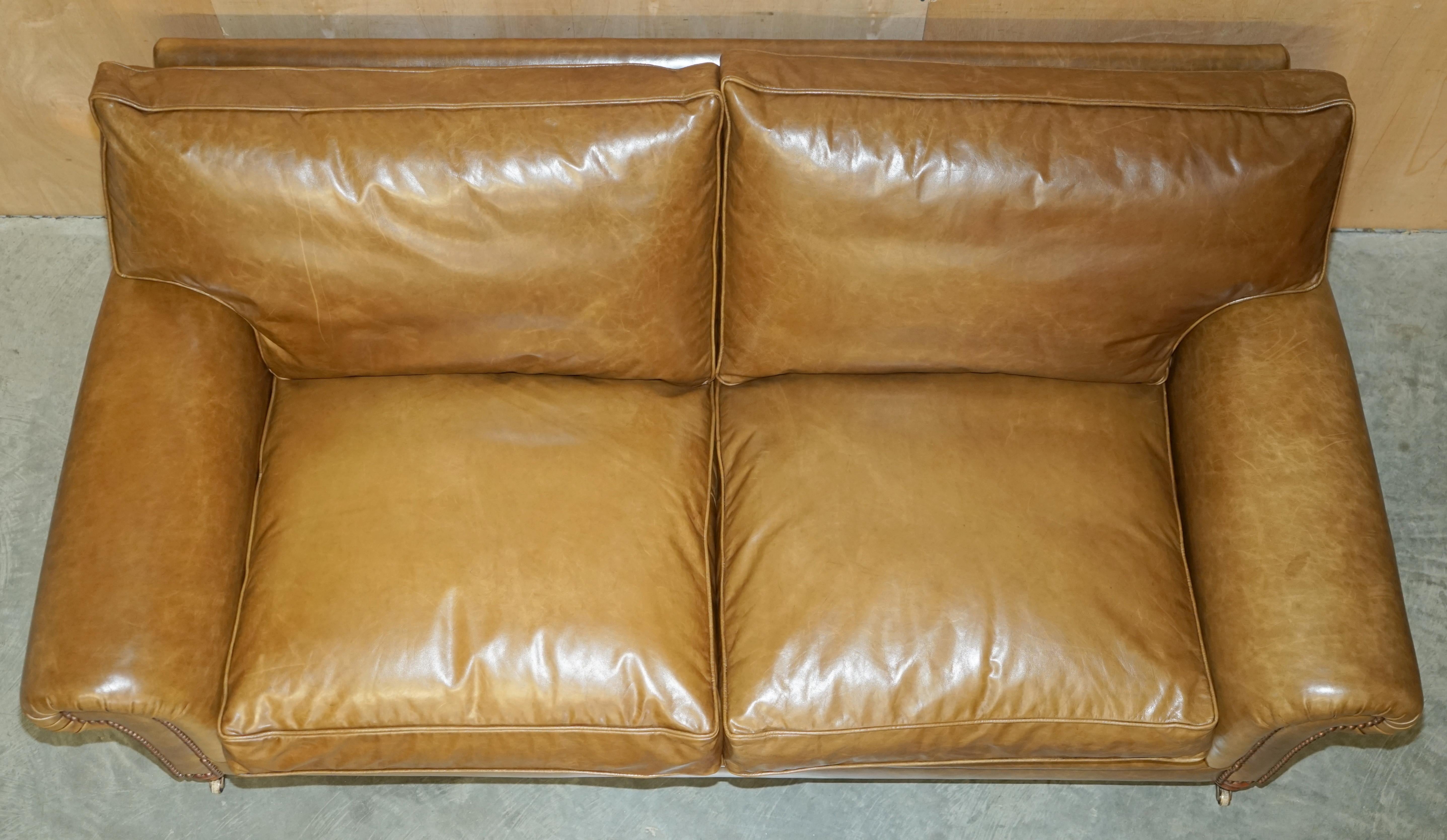 LOVELY GEORGE SMITH FULL SCROLL ARM CUSHiON BACK BROWN LEATHER SOFA For Sale 4