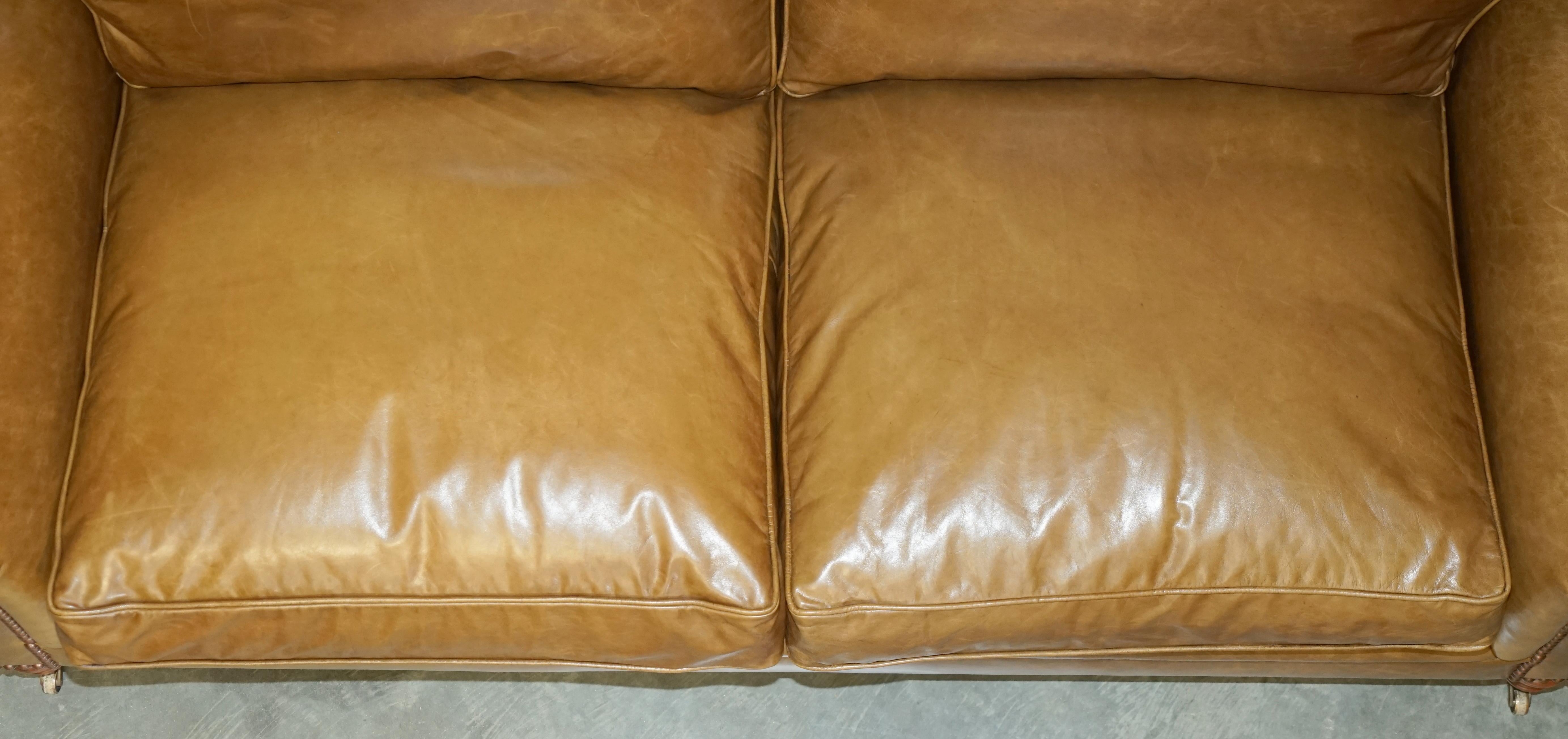 LOVELY GEORGE SMITH SCROLL CUSHiON BACK BROWN LEATHER SOFA en vente 8