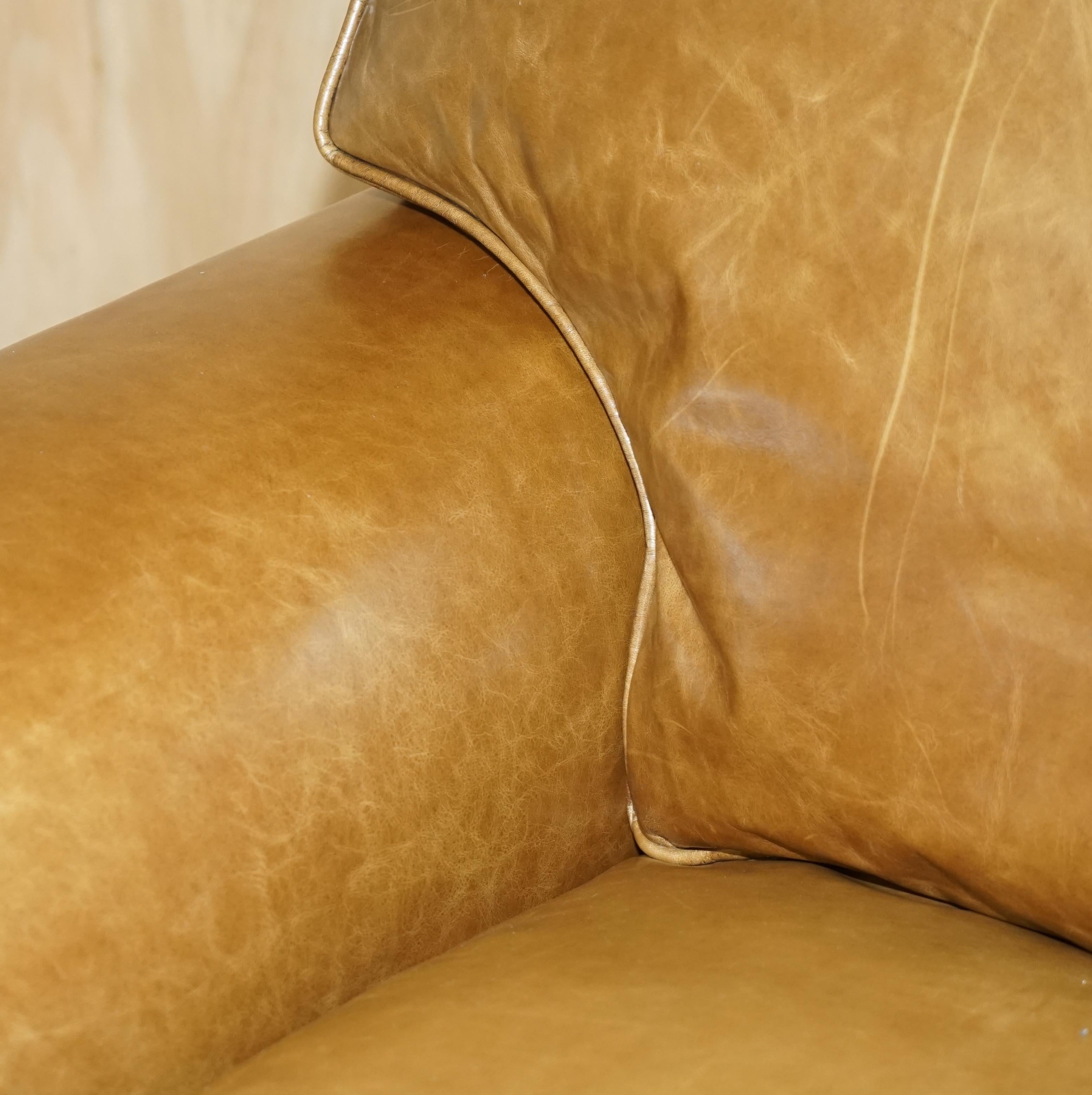 LOVELY GEORGE SMITH SCROLL CUSHiON BACK BROWN LEATHER SOFA en vente 9