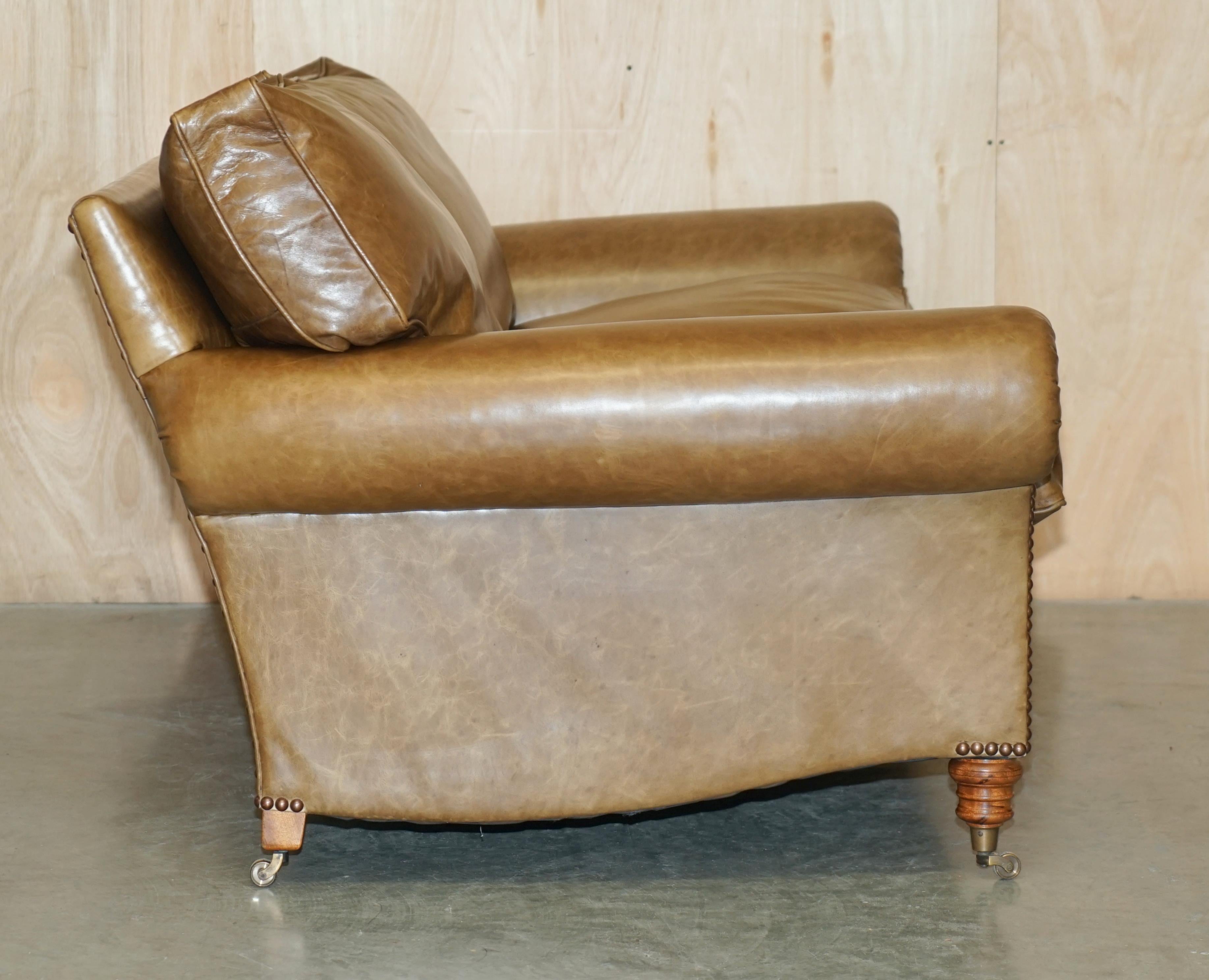 LOVELY GEORGE SMITH FULL SCROLL ARM CUSHiON BACK BROWN LEATHER SOFA For Sale 7