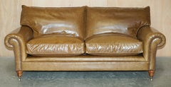 LOVELY GEORGE SMITH FULL SCROLL ARM CUSHiON BACK BROWN LEATHER SOFA