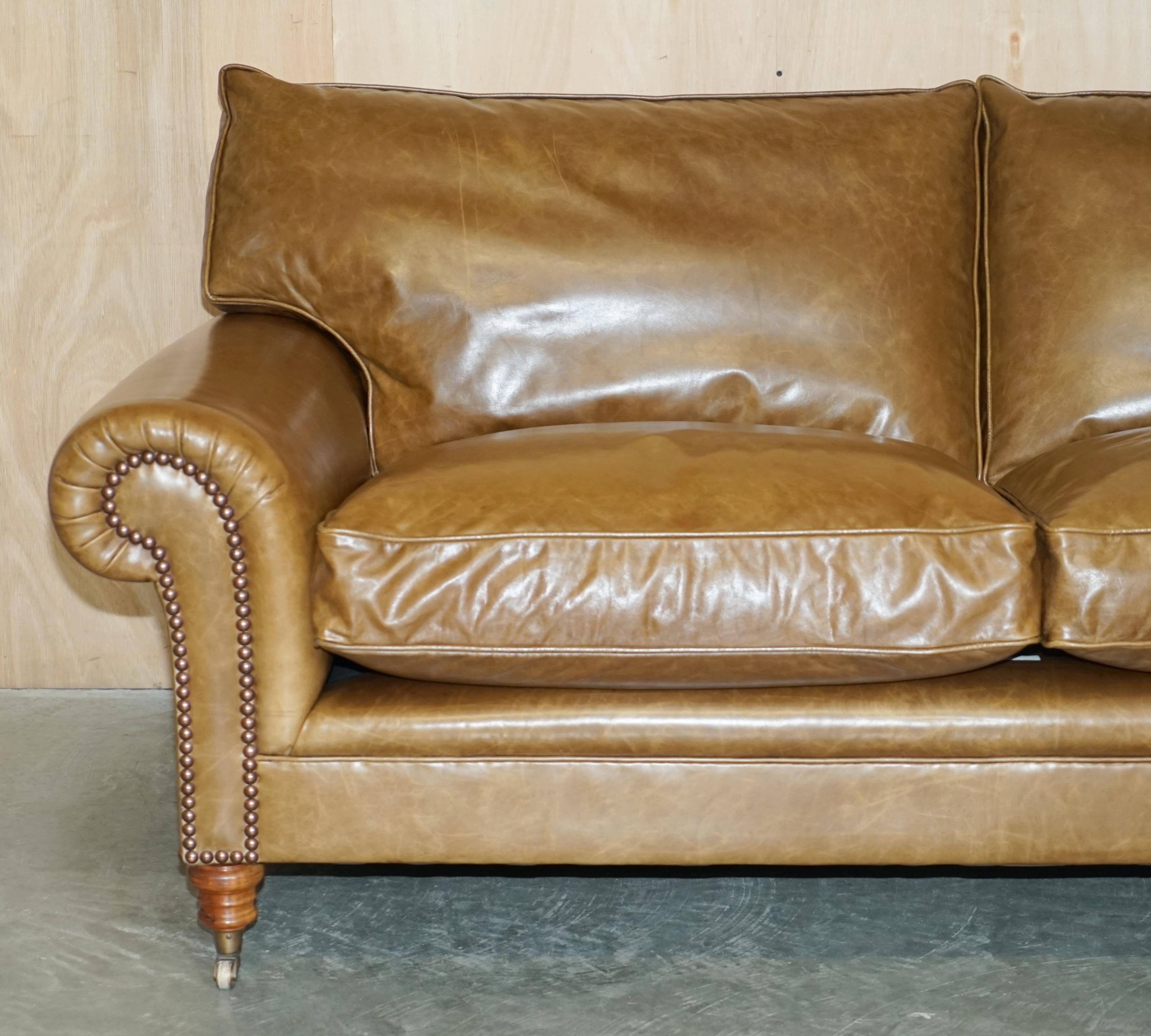 Victorien LOVELY GEORGE SMITH SCROLL CUSHiON BACK BROWN LEATHER SOFA en vente