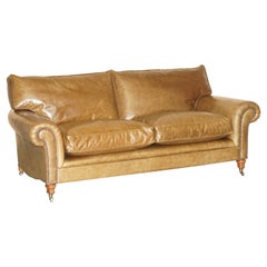 LOVELY GEORGE SMITH FULL SCROLL ARM CUSHiON BACK BROWN LEATHER SOFA