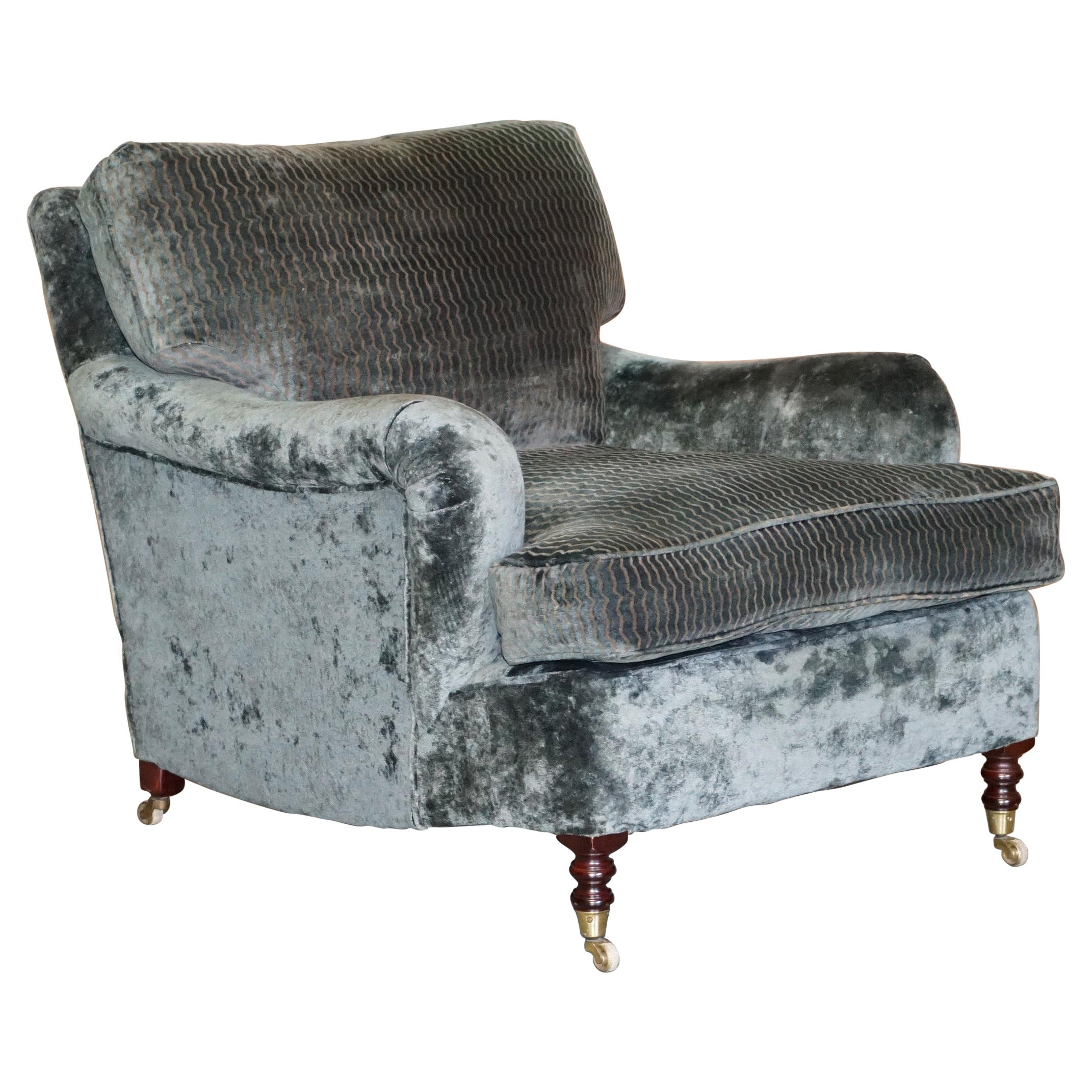 Lovely George Smith Signature Scroll Arm Long Base Club Armchair