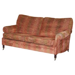 Lovely George Smith Signature Scroll Arm Two Seat Sofa with Feather Back Cushion