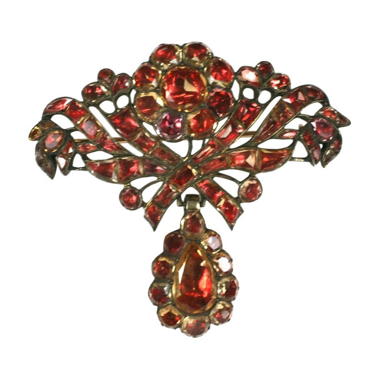 Georgian Rose Cut Diamond & Enamel Whirling Star Flower Pin - Ruby