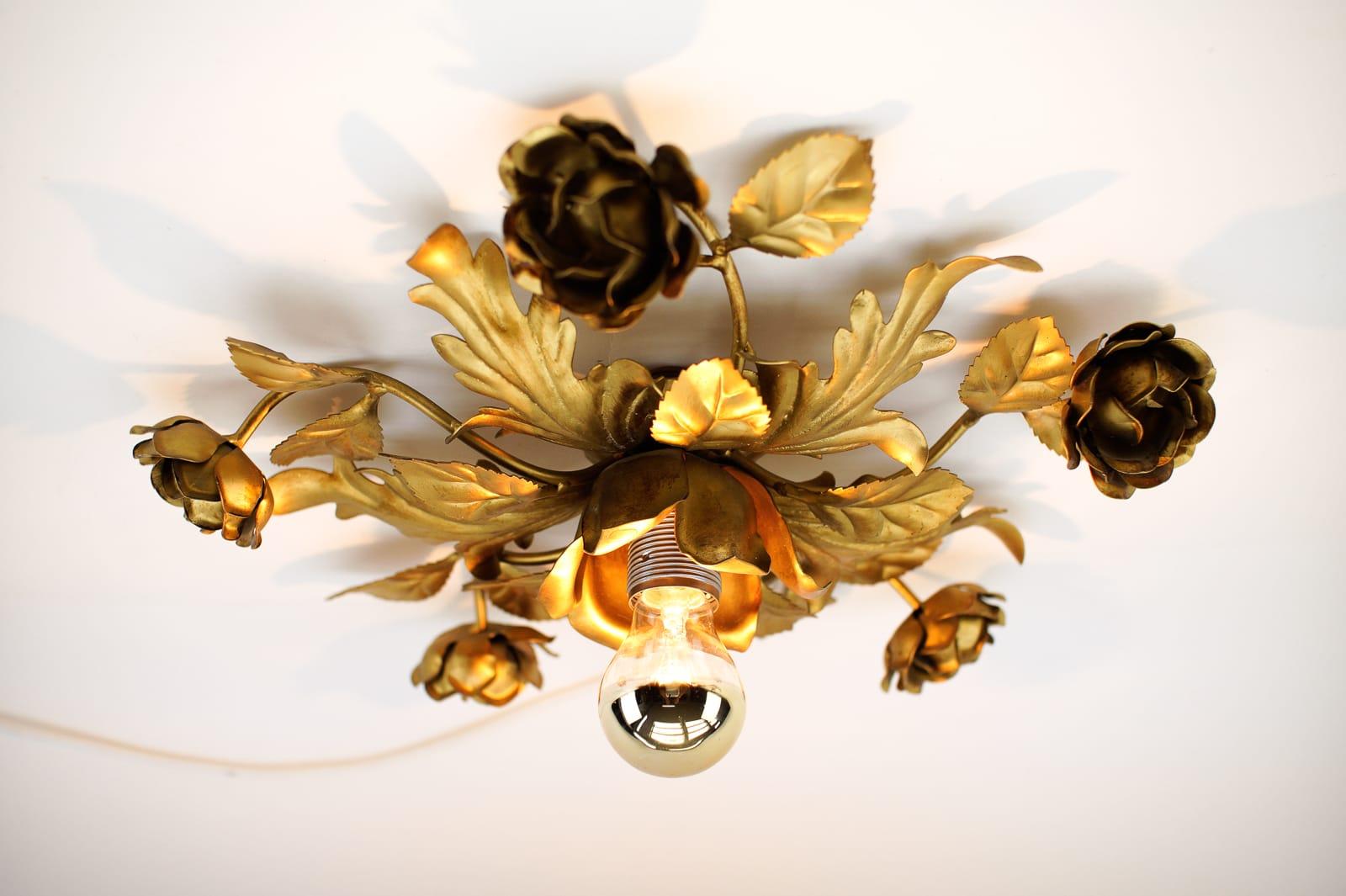 Gilt Lovely Gilded Florentine Ceiling Lamp, 1960s Italy For Sale