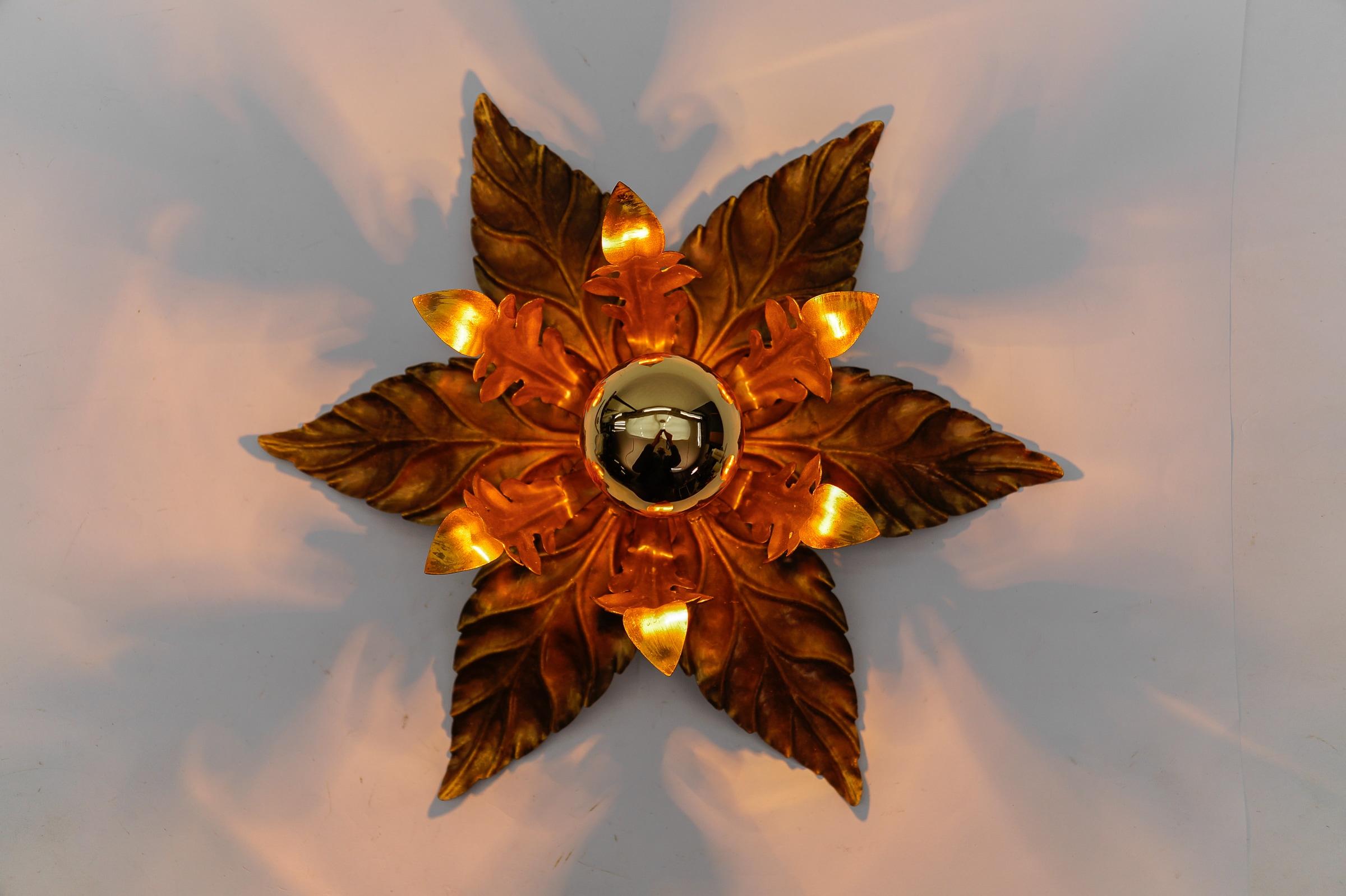 Lovely Gilded Florentine Ceiling Lamp by Kögl, Germany, 1960s For Sale 1