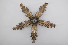 Lovely Gilded Florentine Metal Ceiling Lamp, 1960s Italy