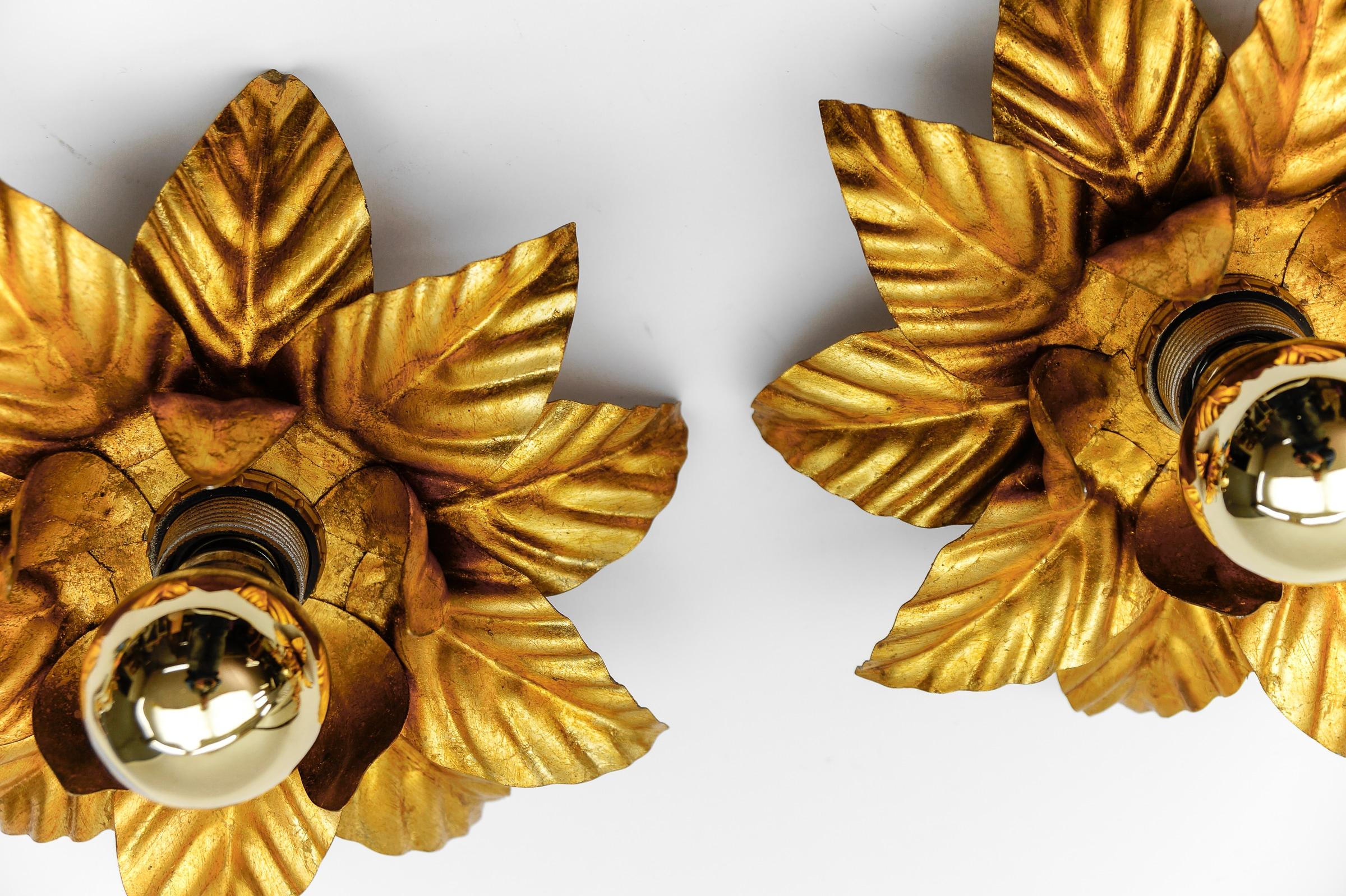 Lovely Gilded Pair of Florentine Ceiling Lamps by Hans Kögl, Germany 1960s For Sale 8