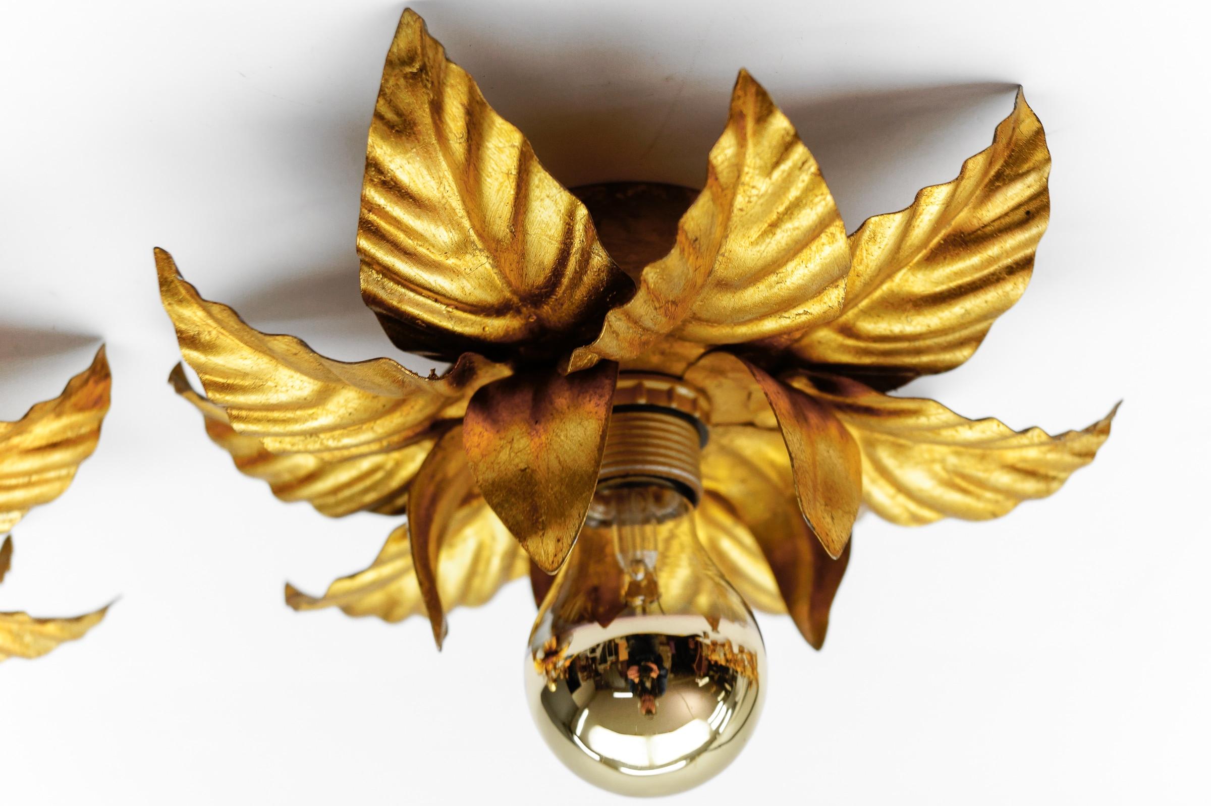 Lovely Gilded Pair of Florentine Ceiling Lamps by Hans Kögl, Germany 1960s For Sale 12