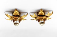 Preciosa Pareja de Lámparas de Techo Florentinas Doradas de Hans Kögl, Alemania Años 60