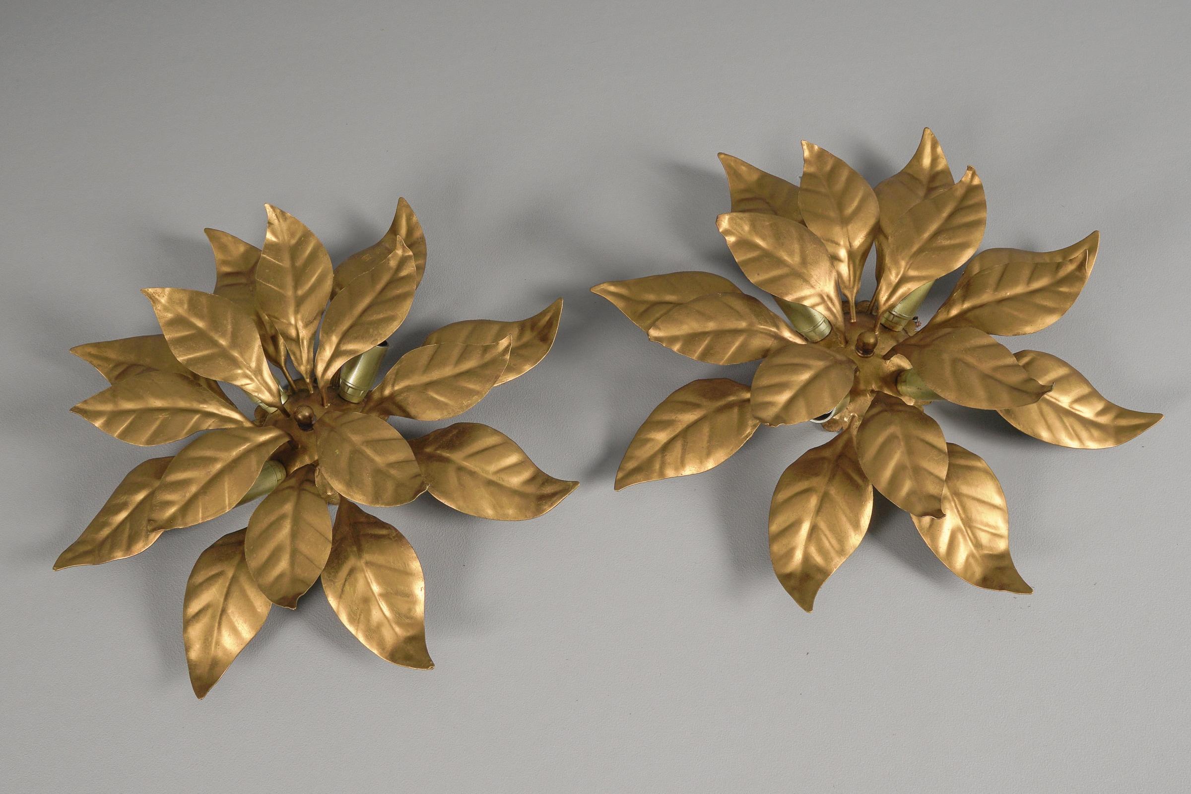 Hollywood Regency Lovely Gilded Pair of Florentine Ceiling Lamps by Hans Kögl, Germany 1960s For Sale