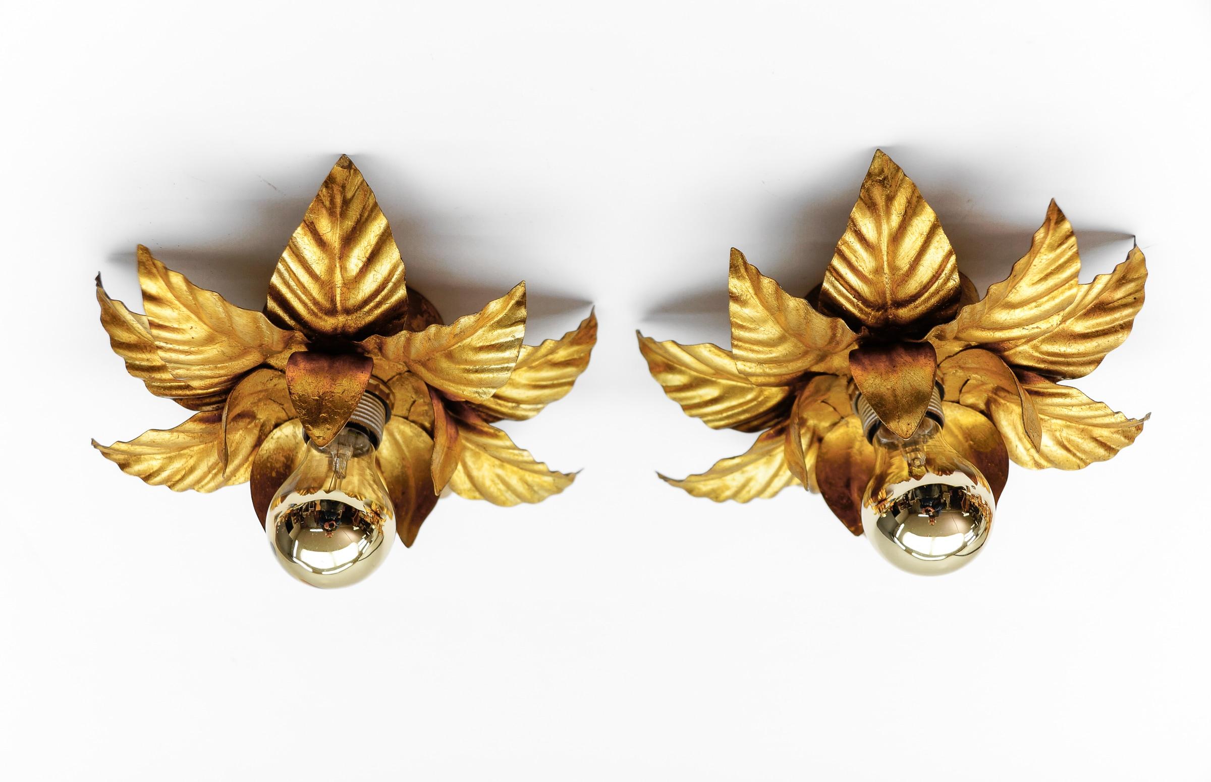 Gilt Lovely Gilded Pair of Florentine Ceiling Lamps by Hans Kögl, Germany 1960s For Sale