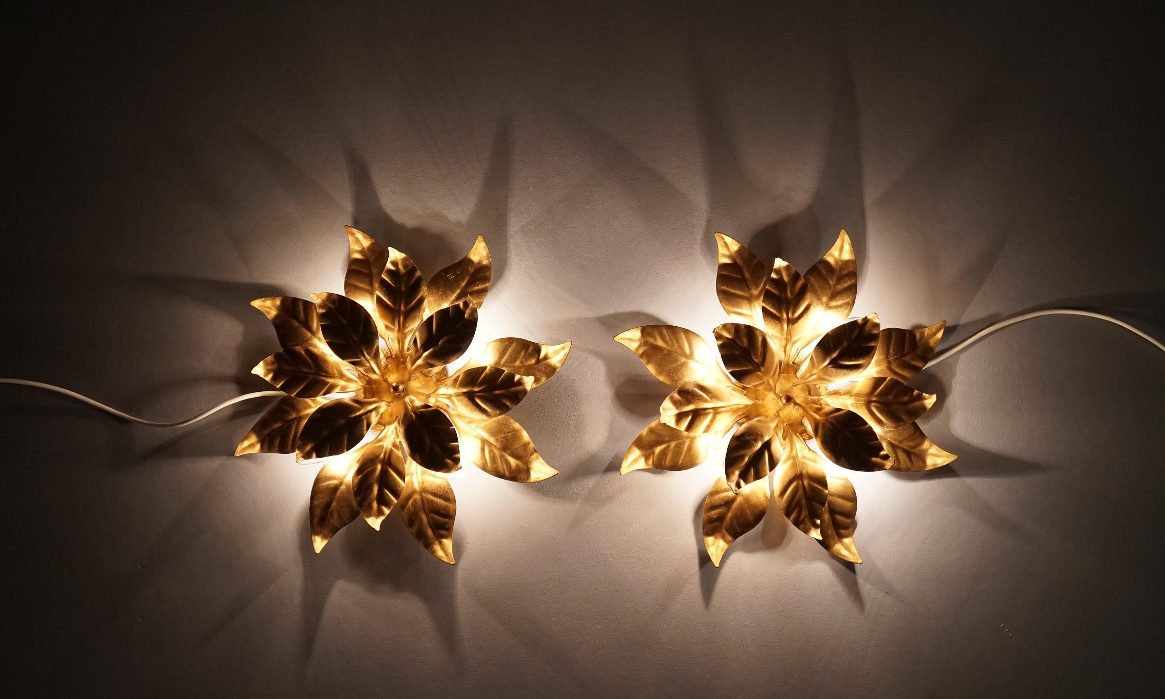Lovely Gilded Pair of Florentine Ceiling Lamps by Hans Kögl, Germany 1960s In Good Condition For Sale In Nürnberg, Bayern