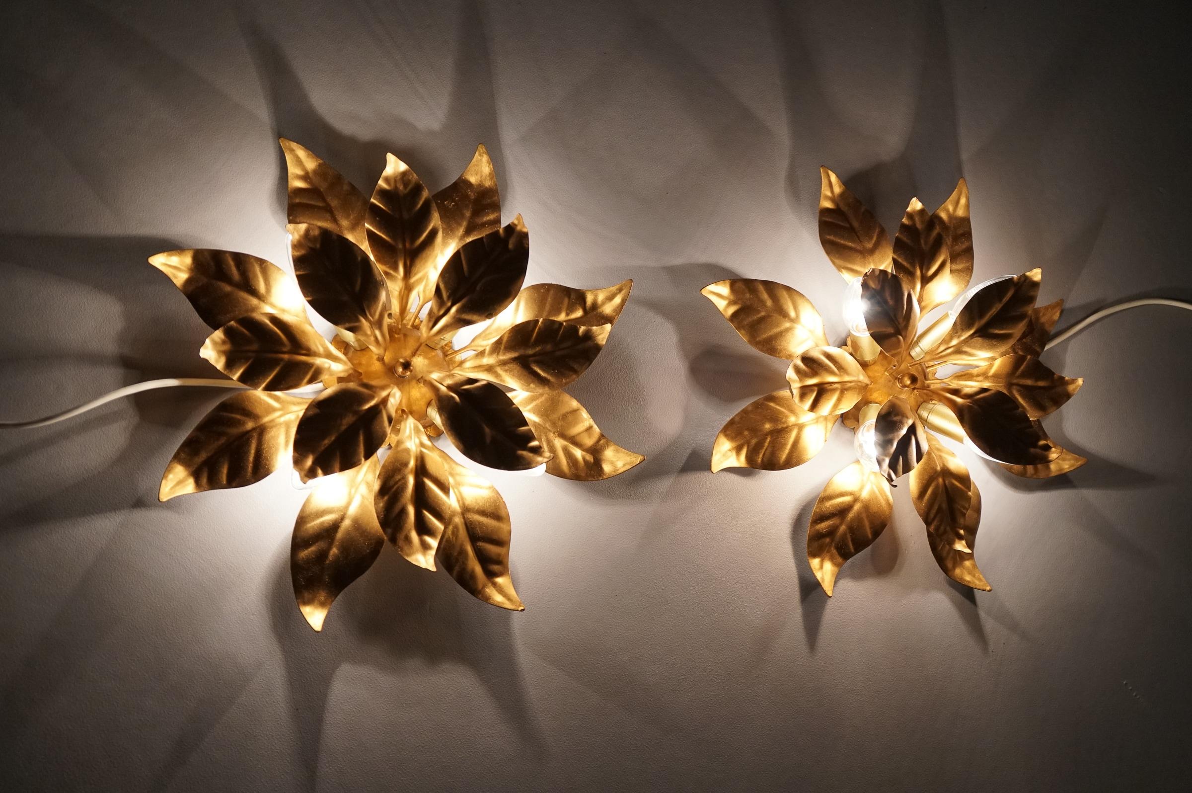 Metal Lovely Gilded Pair of Florentine Ceiling Lamps by Hans Kögl, Germany 1960s For Sale