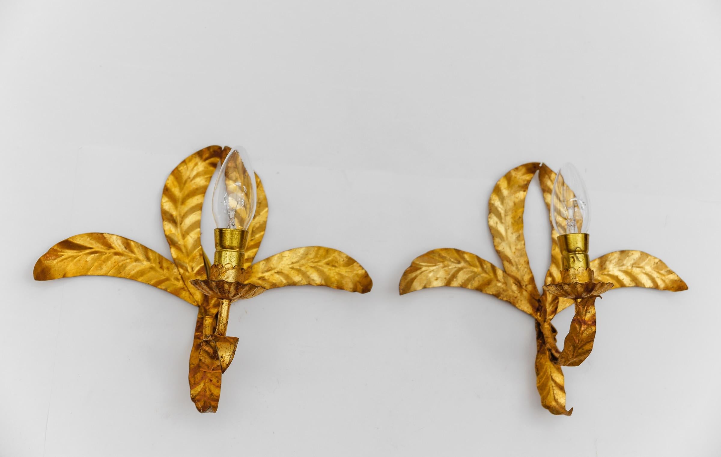 Gilt Lovely Gilded Wall Lights by Hans Kögl, Germany, 1970s For Sale