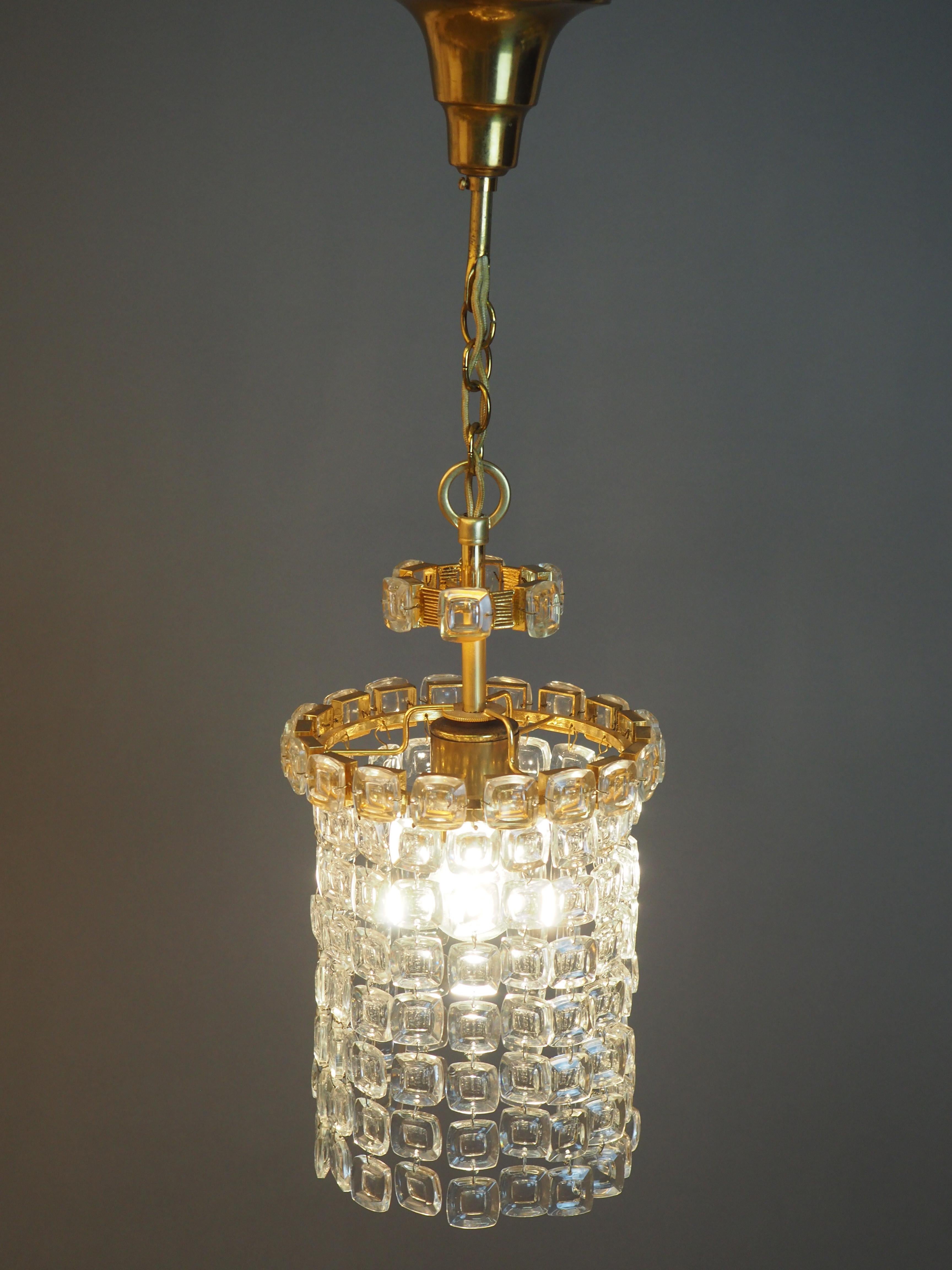 Mid-Century Modern Lovely Gilt Brass and Lens Glass Pendant by Palwa, circa 1970s For Sale