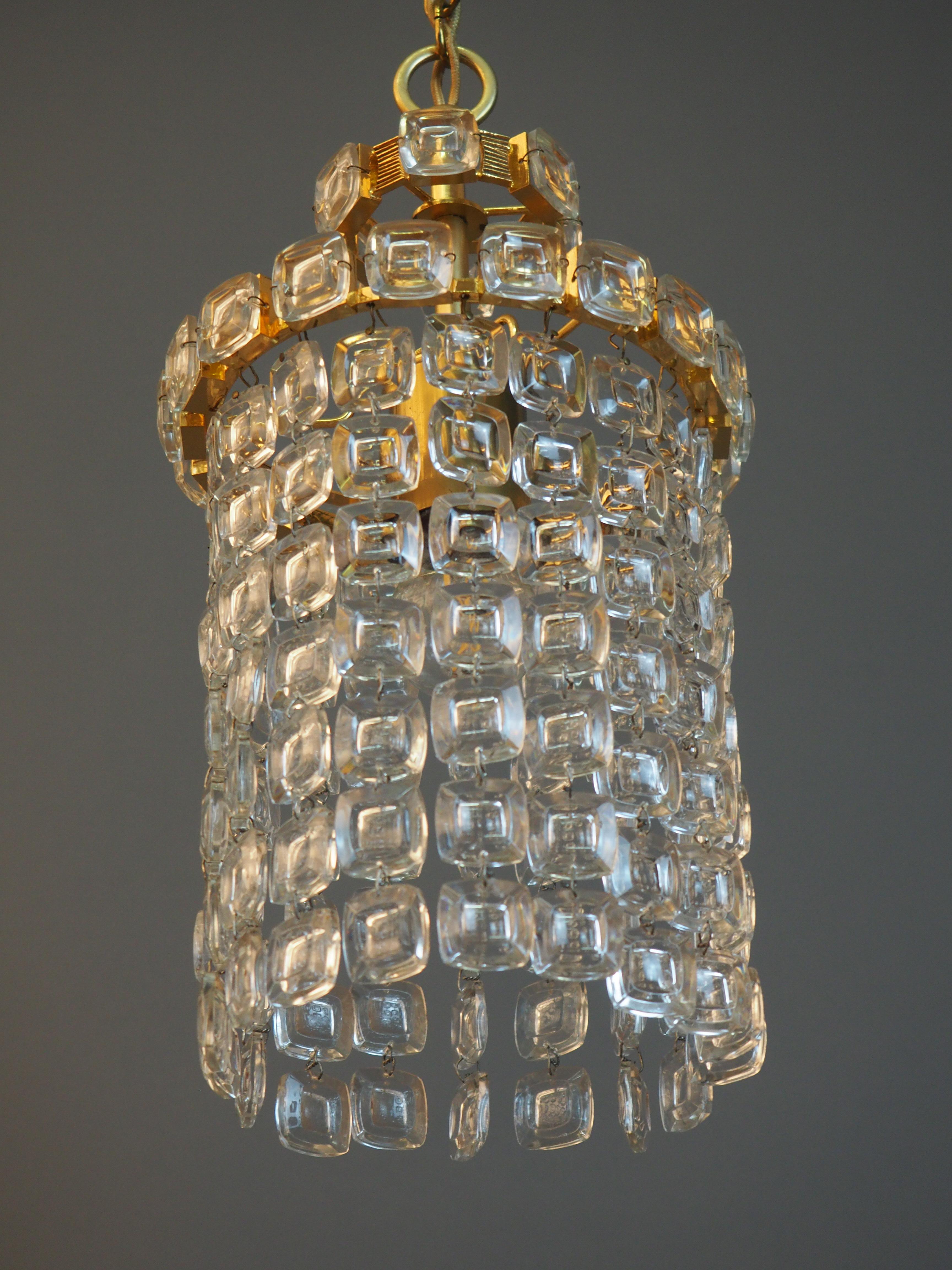 Lovely Gilt Brass and Lens Glass Pendant by Palwa, circa 1970s For Sale 2