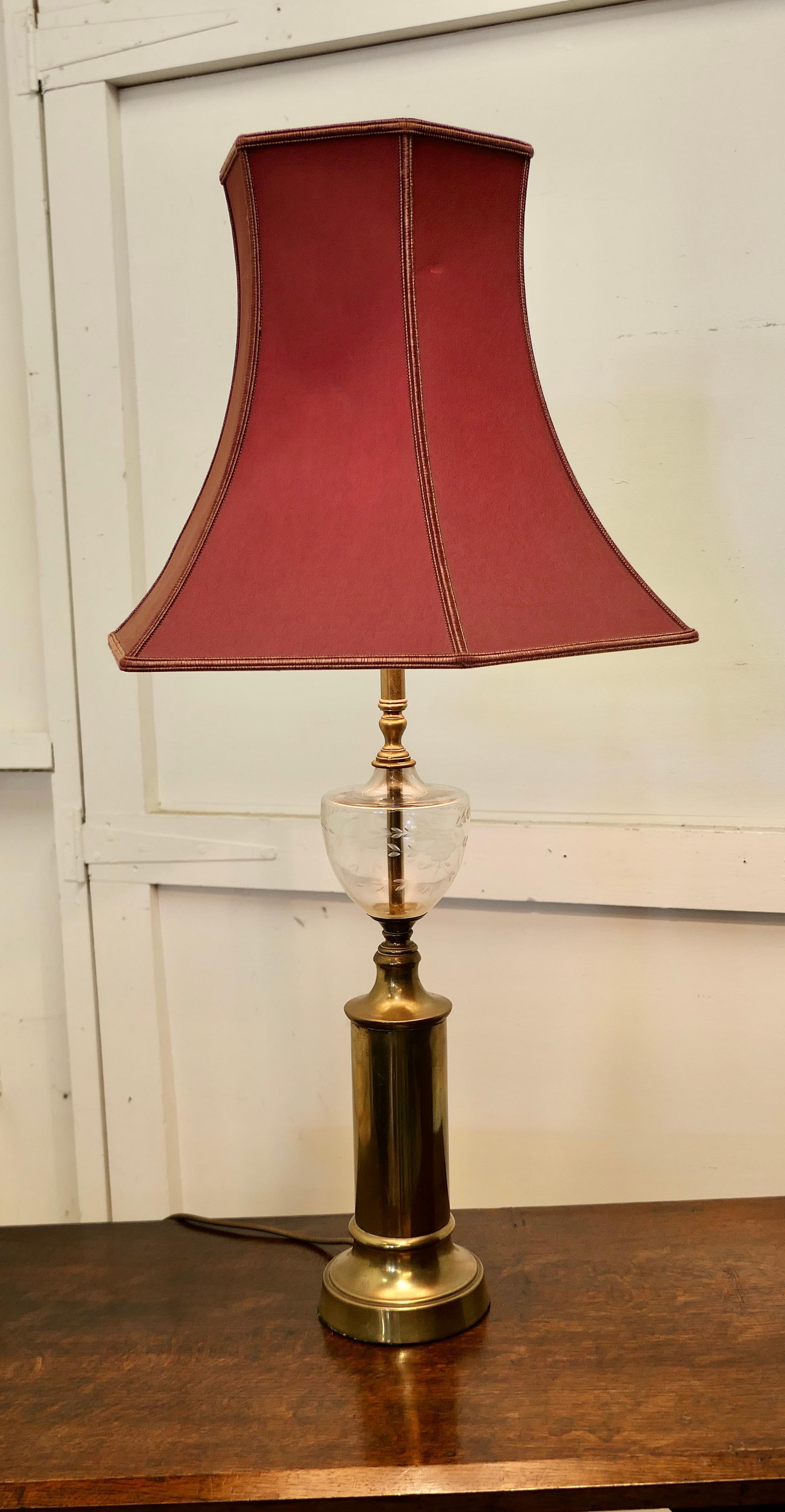 Victorian Lovely Glass and Brass Table Lamp  For Sale