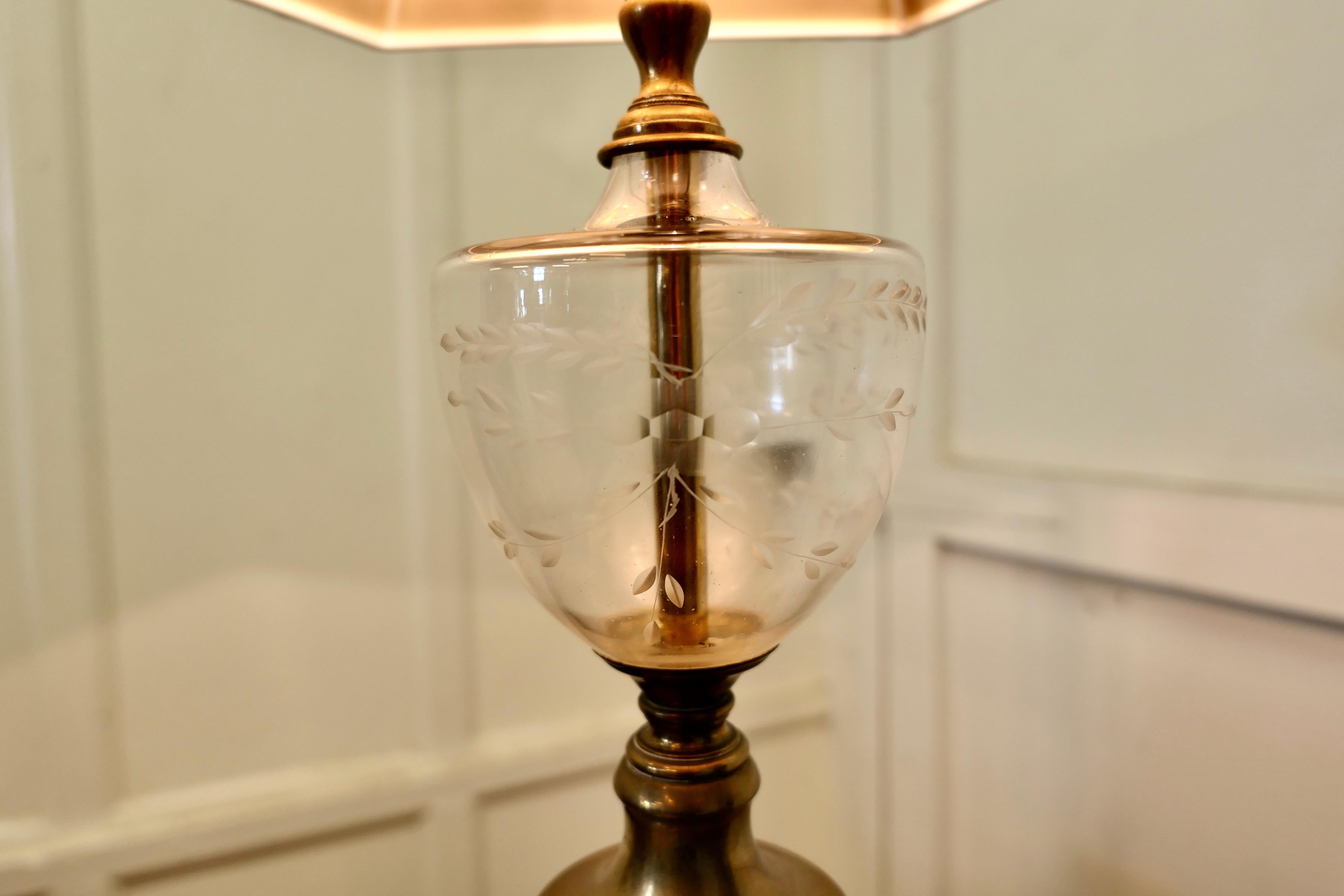 Lovely Glass and Brass Table Lamp  In Good Condition For Sale In Chillerton, Isle of Wight