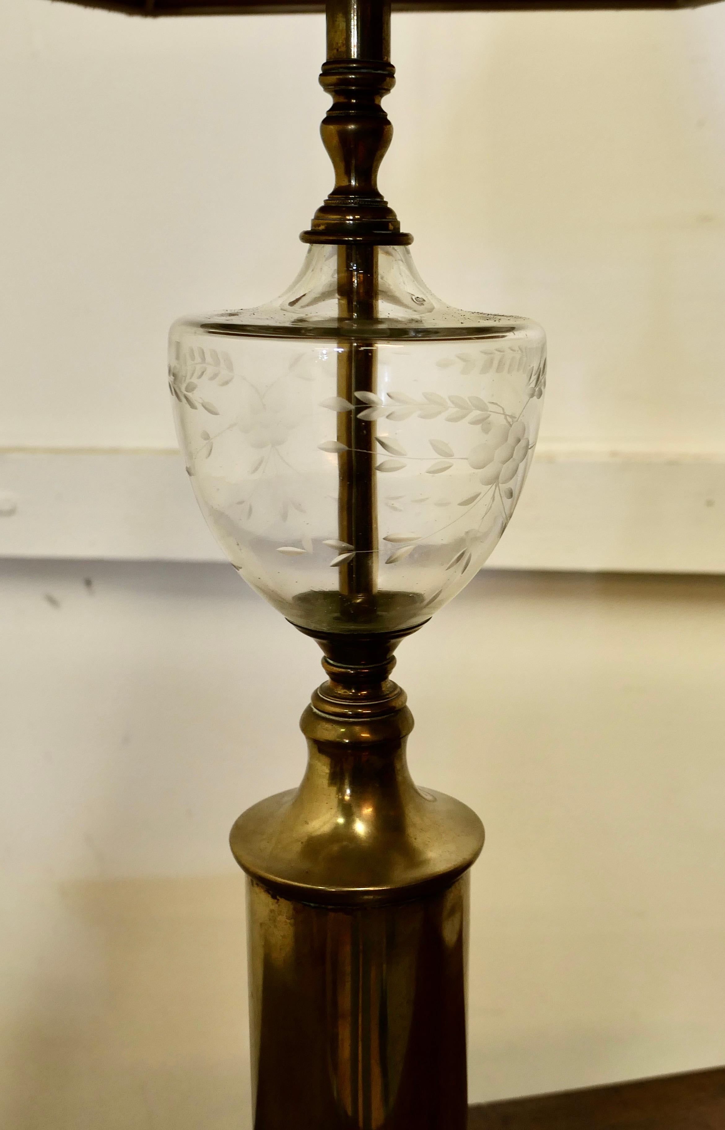 Lovely Glass and Brass Table Lamp  For Sale 2