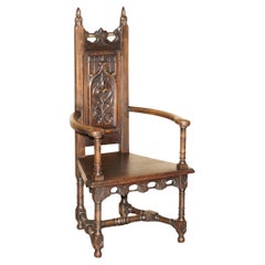 LOVELY GOTHIC REVIVAL HAND MADE IN ENGLAND OAK THRONE ARMCHAIR WiTH STEEPLE BACK