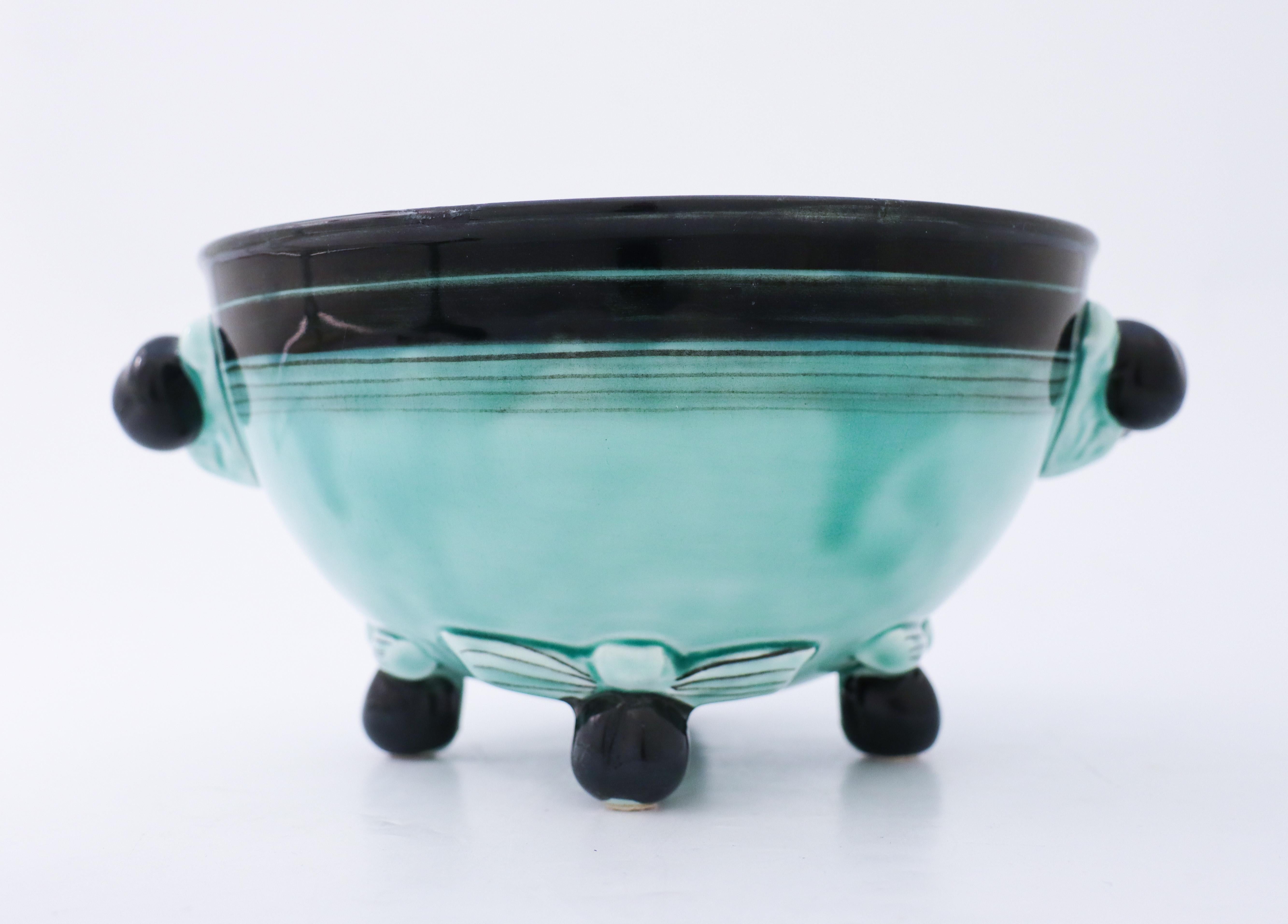 Swedish Lovely Green and Black Art Deco Bowl by Ilse Claesson, Rörstrand For Sale
