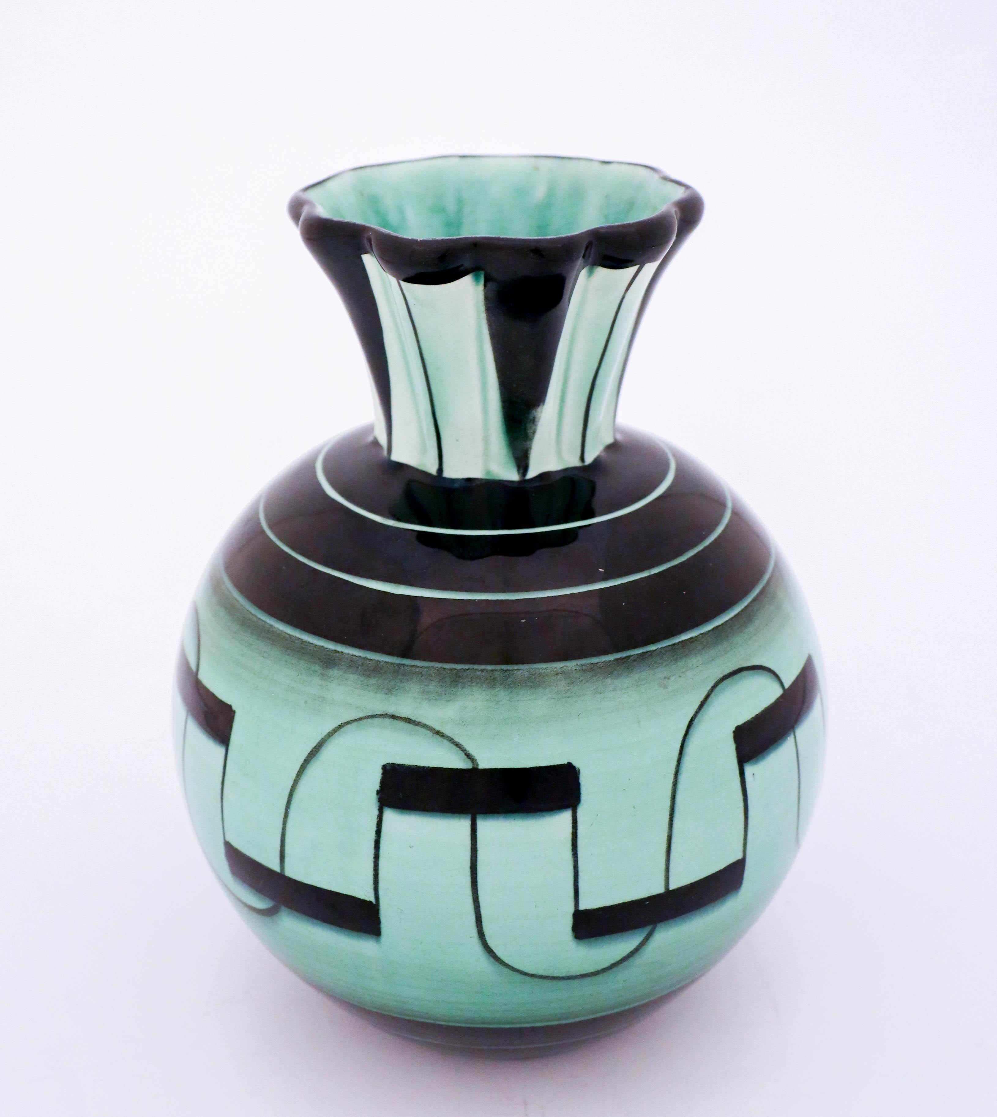Swedish Lovely Green and Black Art Deco Vase by Ilse Claesson, Rörstrand For Sale