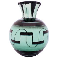 Lovely Green and Black Art Deco Vase by Ilse Claesson, Rörstrand