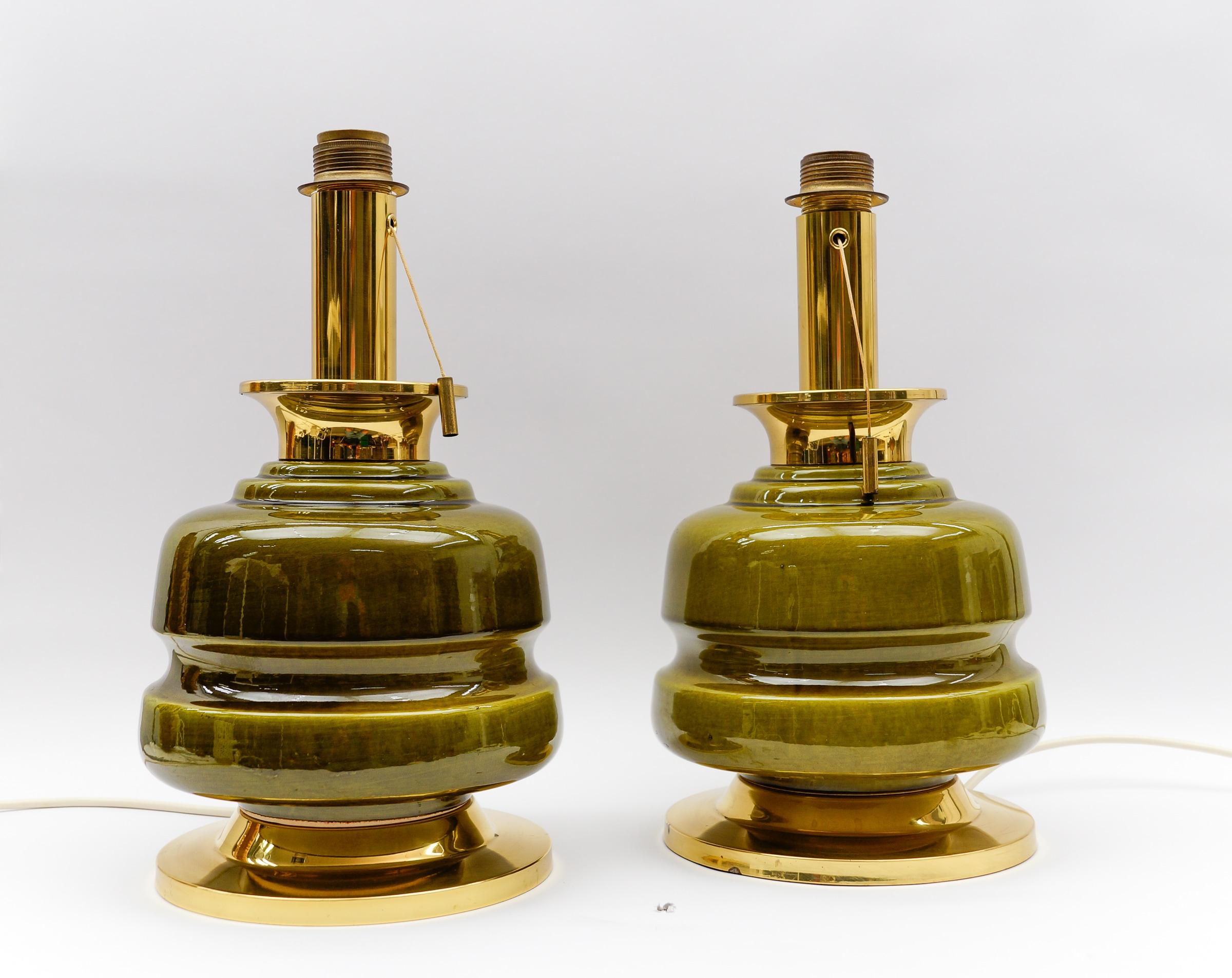 Lovely Green Ceramic Table Lamp Bases, Germany 1960s In Good Condition For Sale In Nürnberg, Bayern