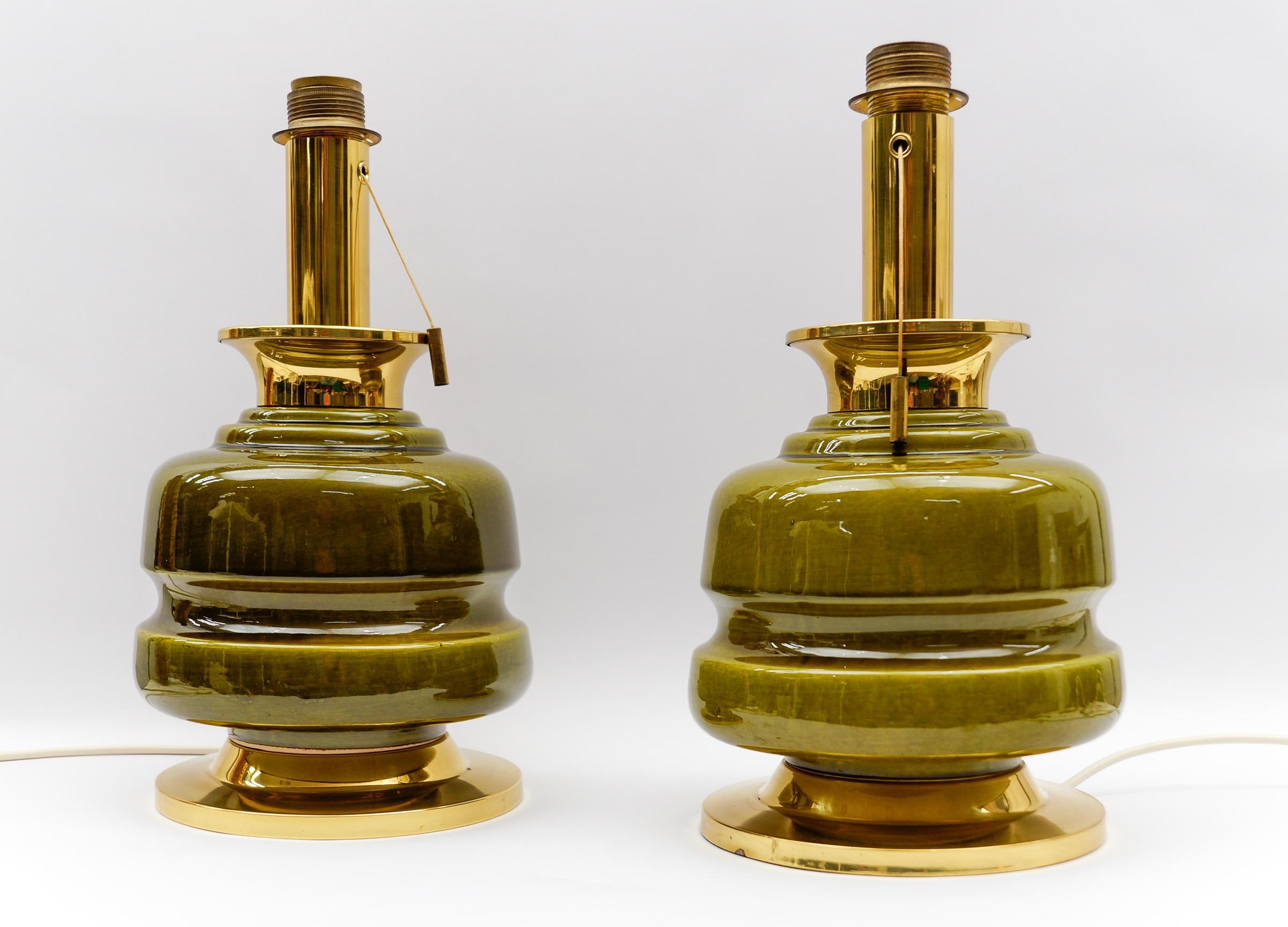 Mid-20th Century Lovely Green Ceramic Table Lamp Bases, Germany 1960s For Sale