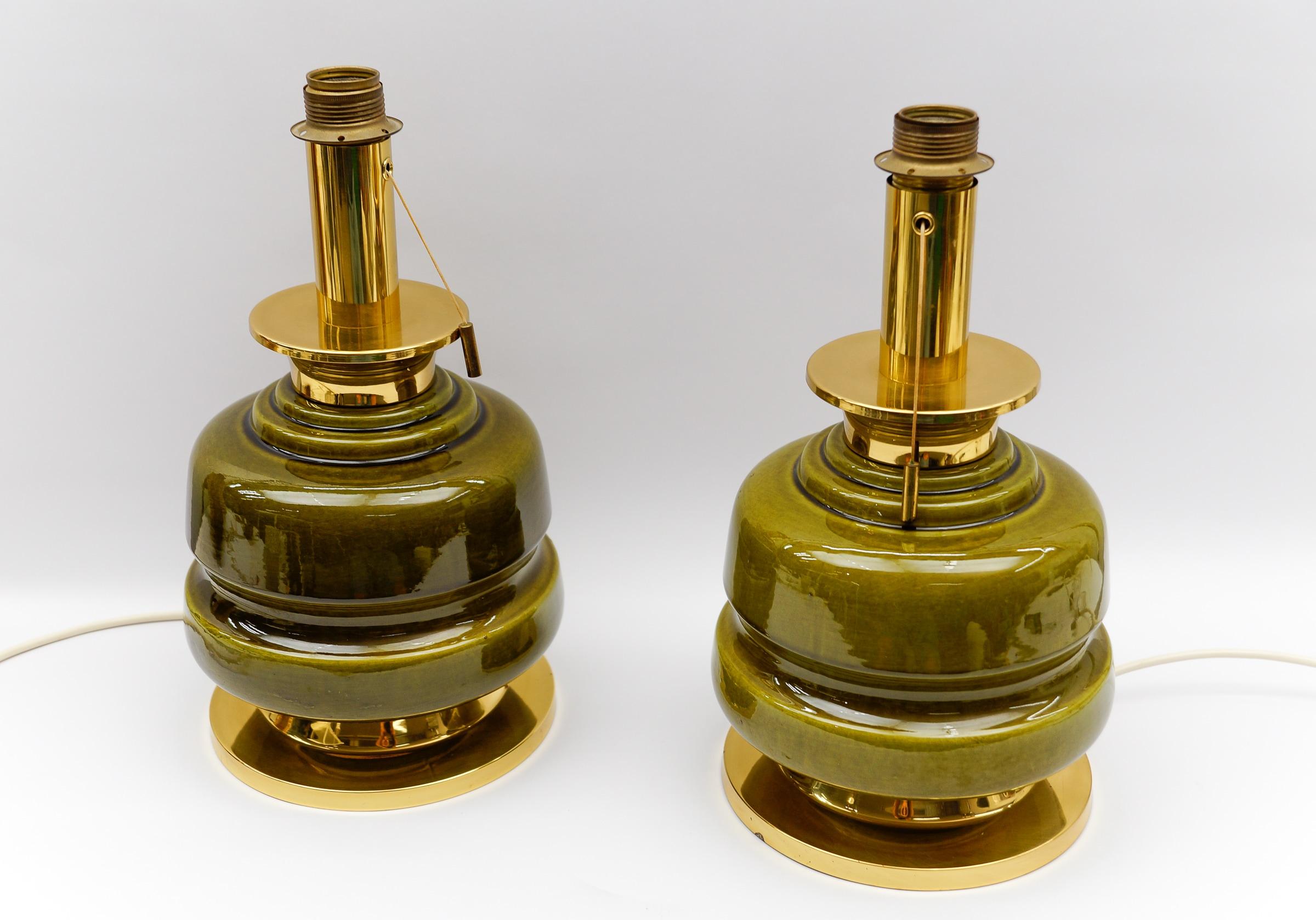 Metal Lovely Green Ceramic Table Lamp Bases, Germany 1960s For Sale