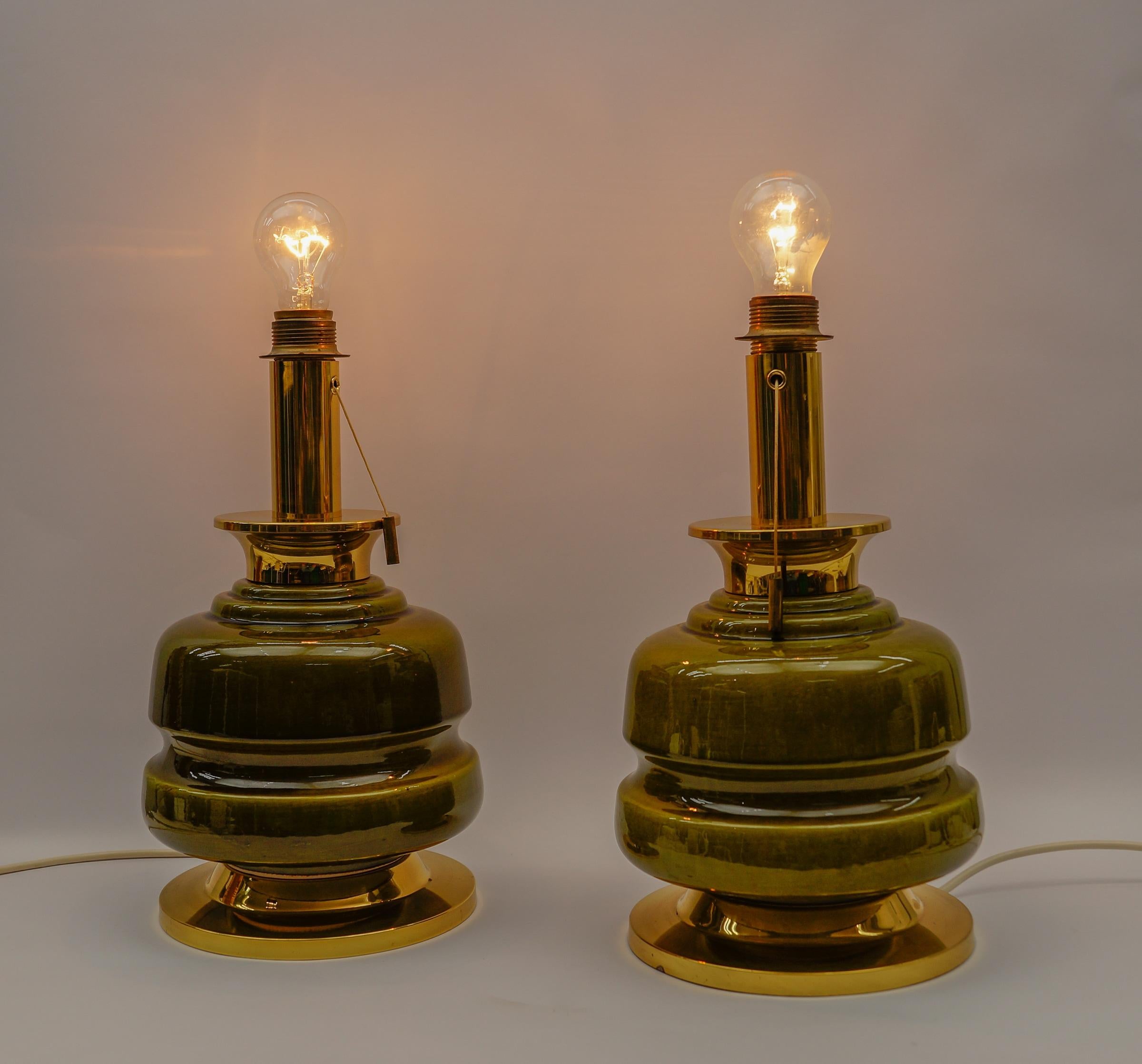 Lovely Green Ceramic Table Lamp Bases, Germany 1960s For Sale 1