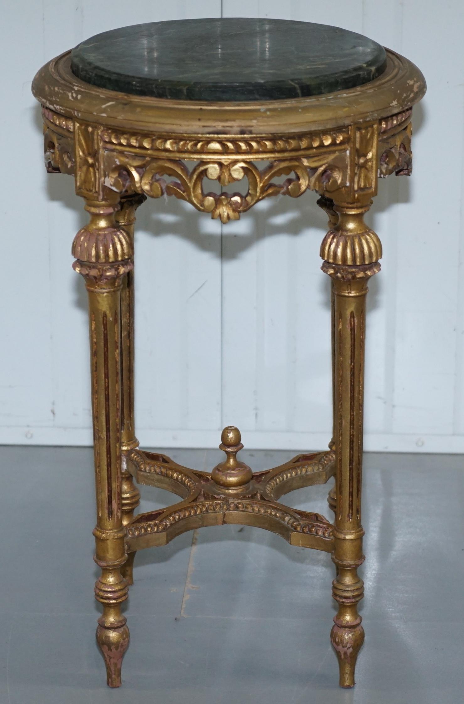 We are delighted to offer for sale this stunning handmade antique French Rococo marble topped giltwood jardinière stand

A well made period piece with original giltwood distressed finish, the top is solid marble, hand-carved with a nice