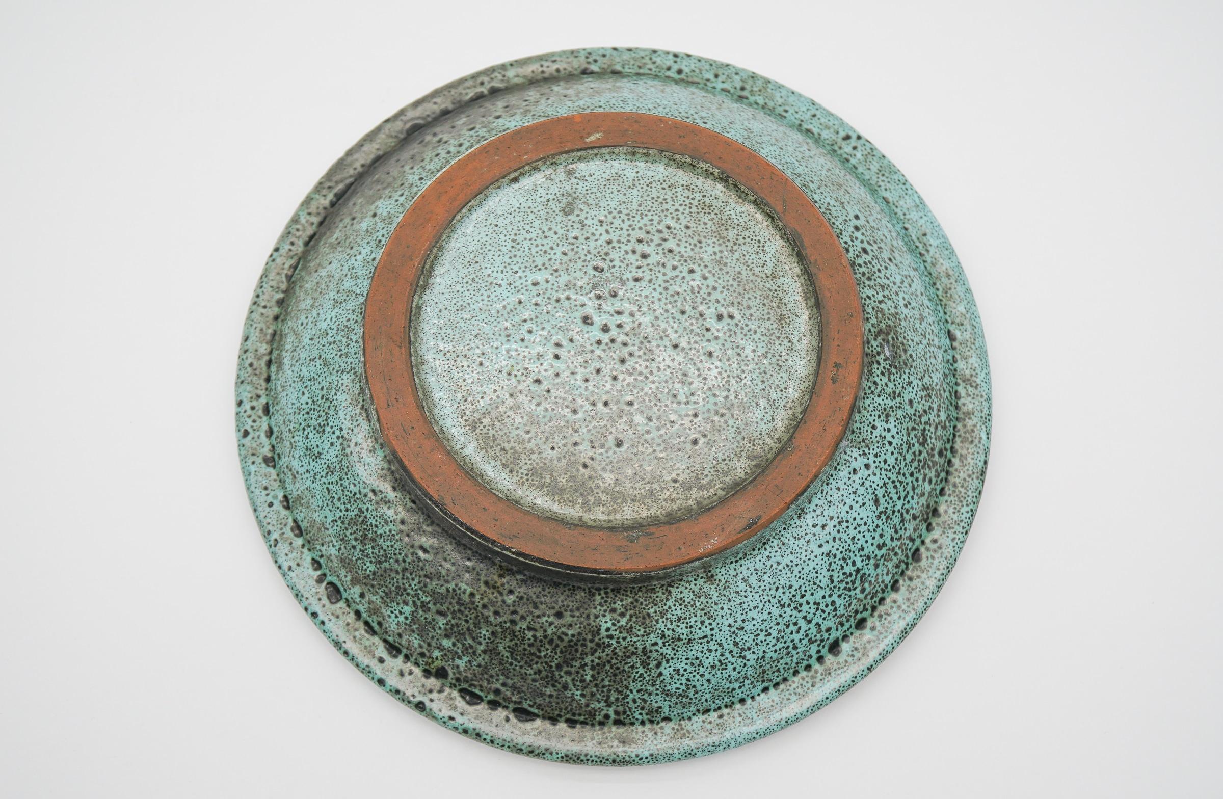 Mid-20th Century Lovely Green Studio Ceramic Round Plate by Wilhelm & Elly Kuch, 1960s, Germany For Sale