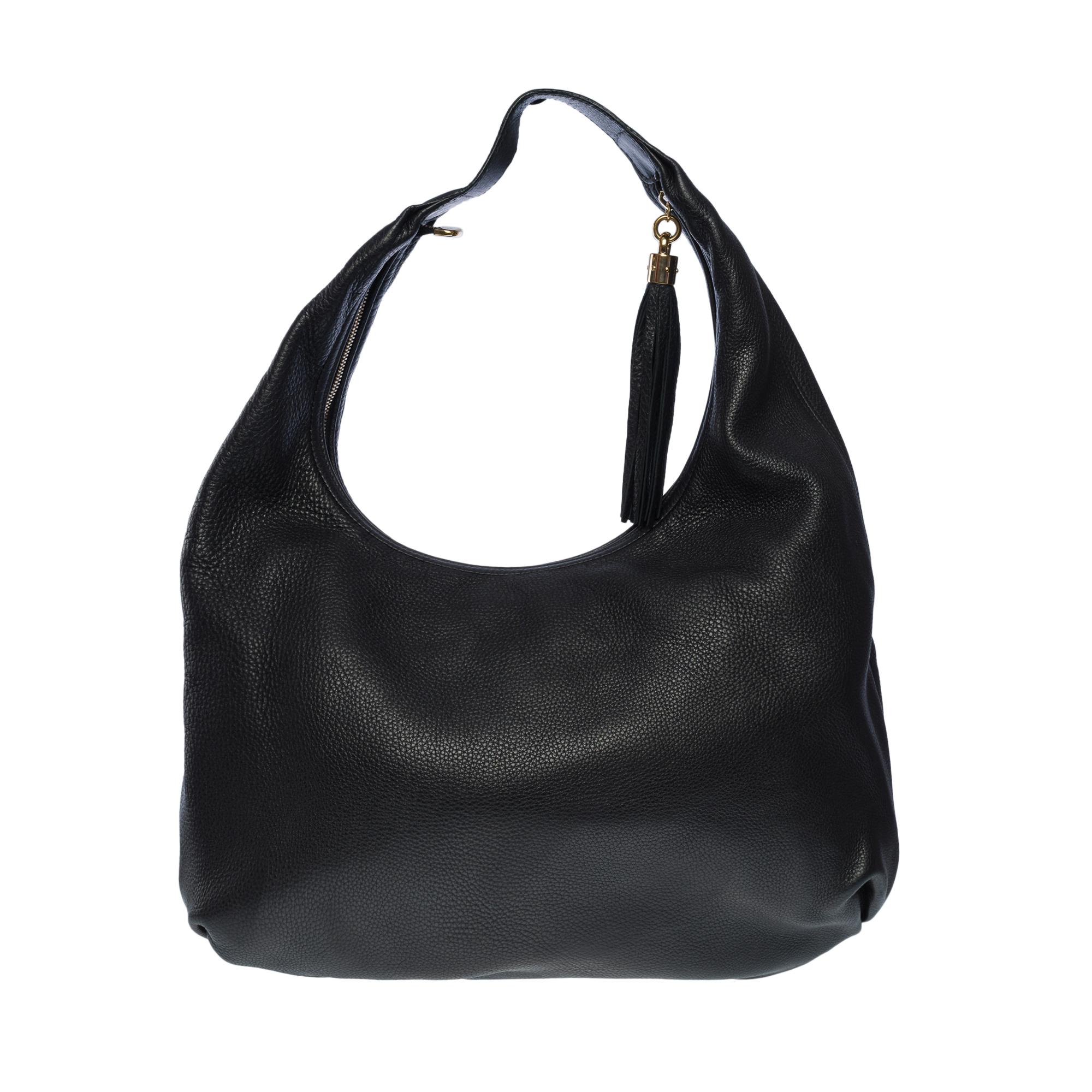 Lovely Gucci Soho GM hobo bag in black grained calf leather, GHW In Excellent Condition In Paris, IDF
