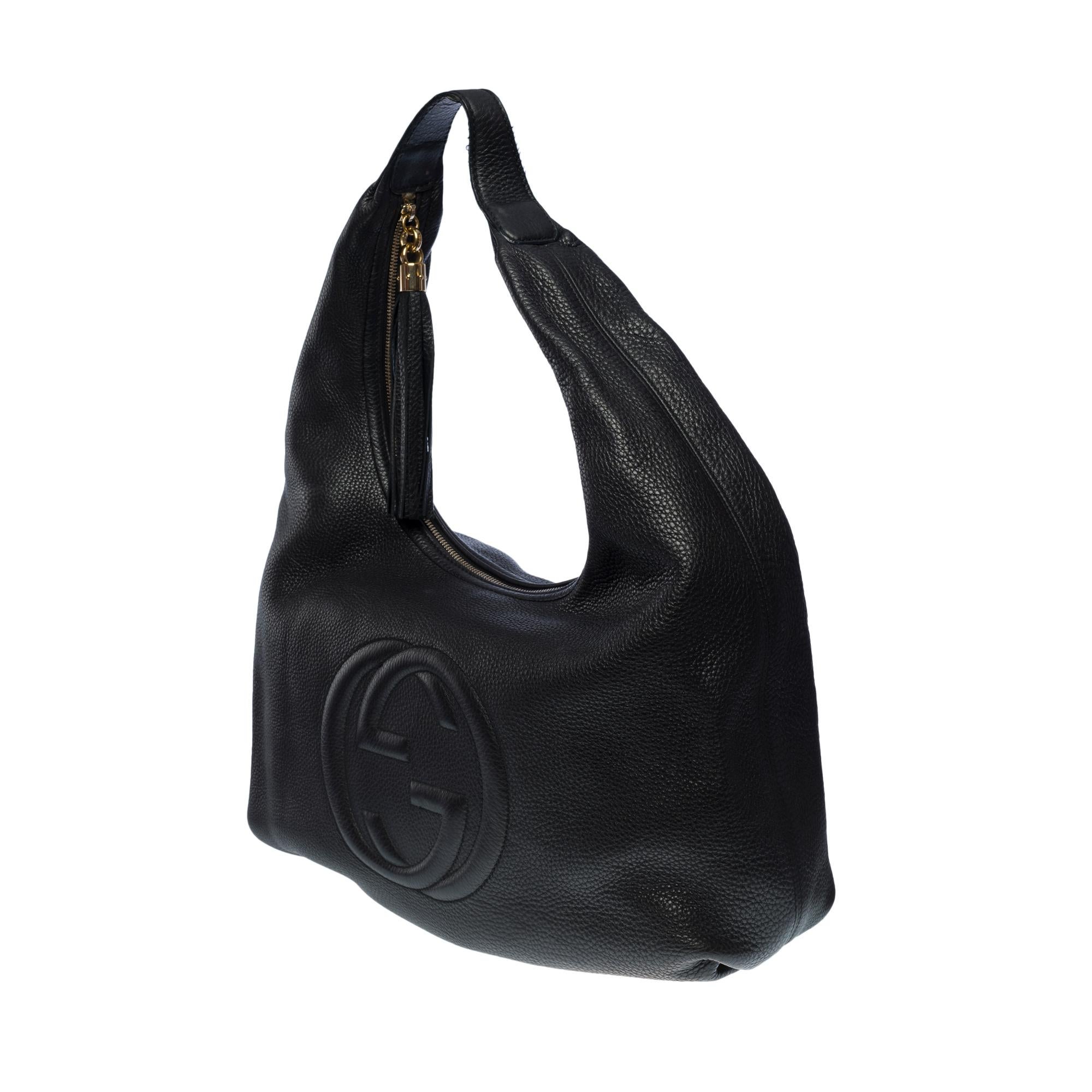 Women's Lovely Gucci Soho GM hobo bag in black grained calf leather, GHW