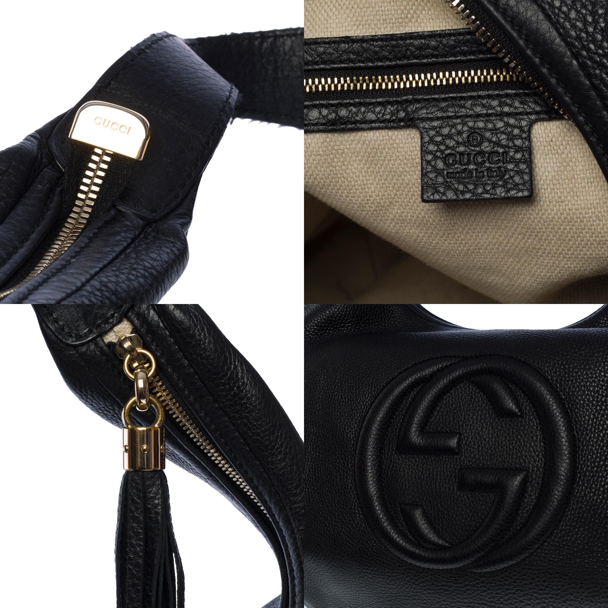 Lovely Gucci Soho GM hobo bag in black grained calf leather, GHW 2