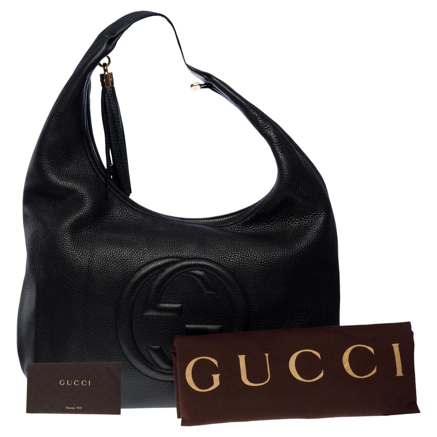 Lovely Gucci Soho GM hobo bag in black grained calf leather, GHW at 1stDibs
